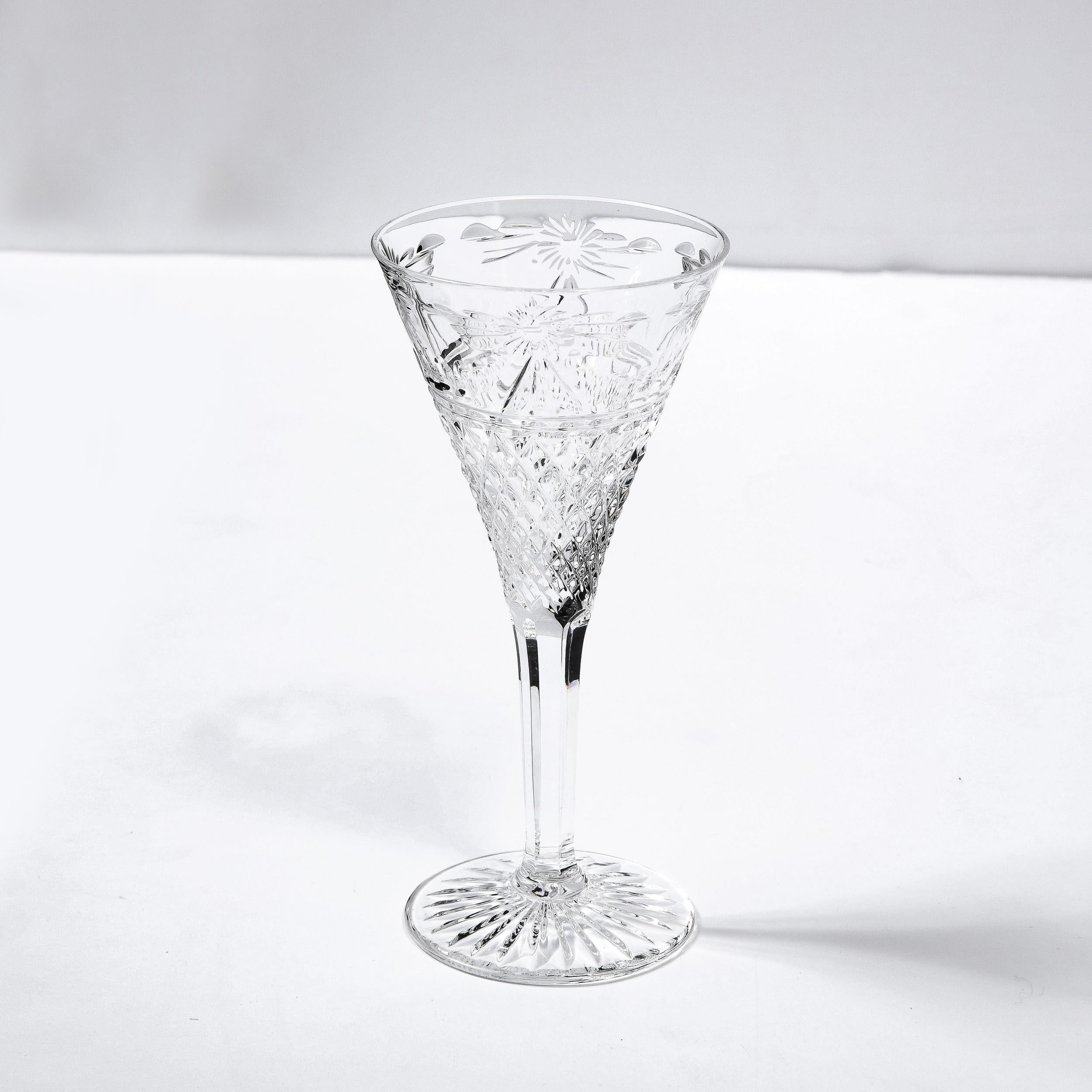 Set of 60 Modernist Etched Crystal Glasses by Stuart with Neoclassical Detailing For Sale 1