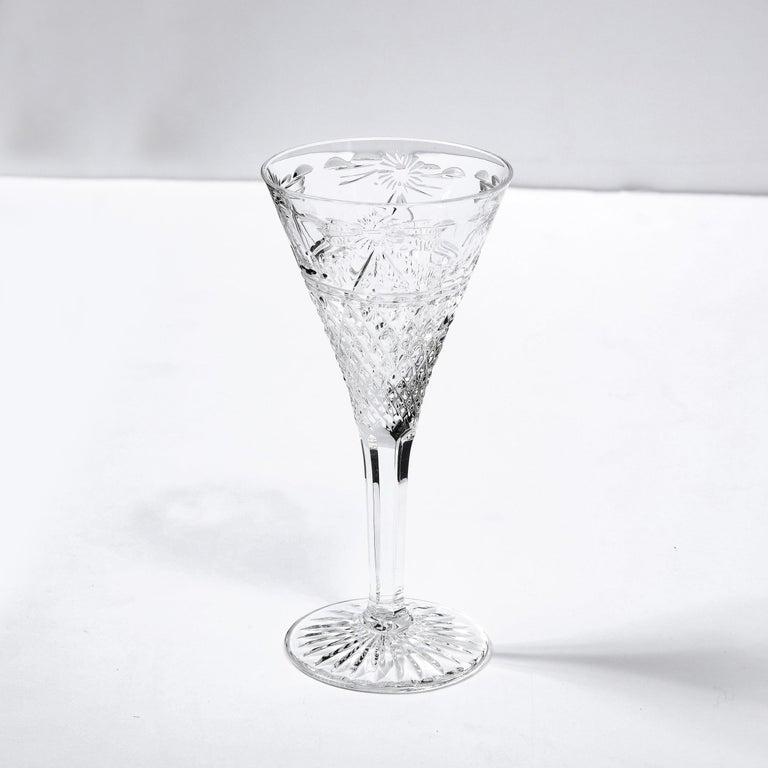 Set of 60 Modernist Etched Crystal Glasses by Stuart with Neoclassical Detailing For Sale 4