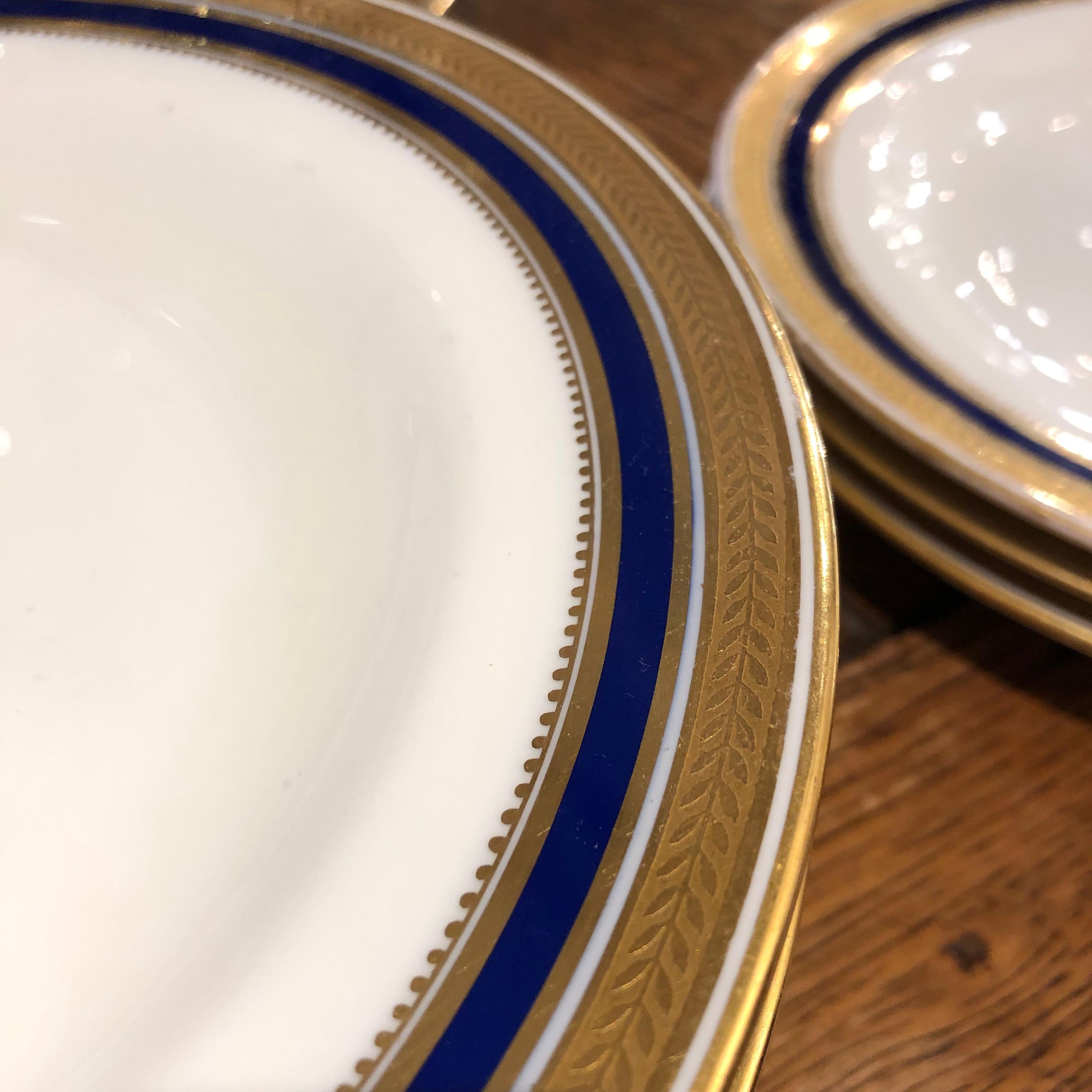 Set of 50 piece Cauldon, England gold rimmed bone china set.
16 dinner plates, 6 luncheon, 6 salad/bread, 11 soup bowls, 11 fruit bowls.