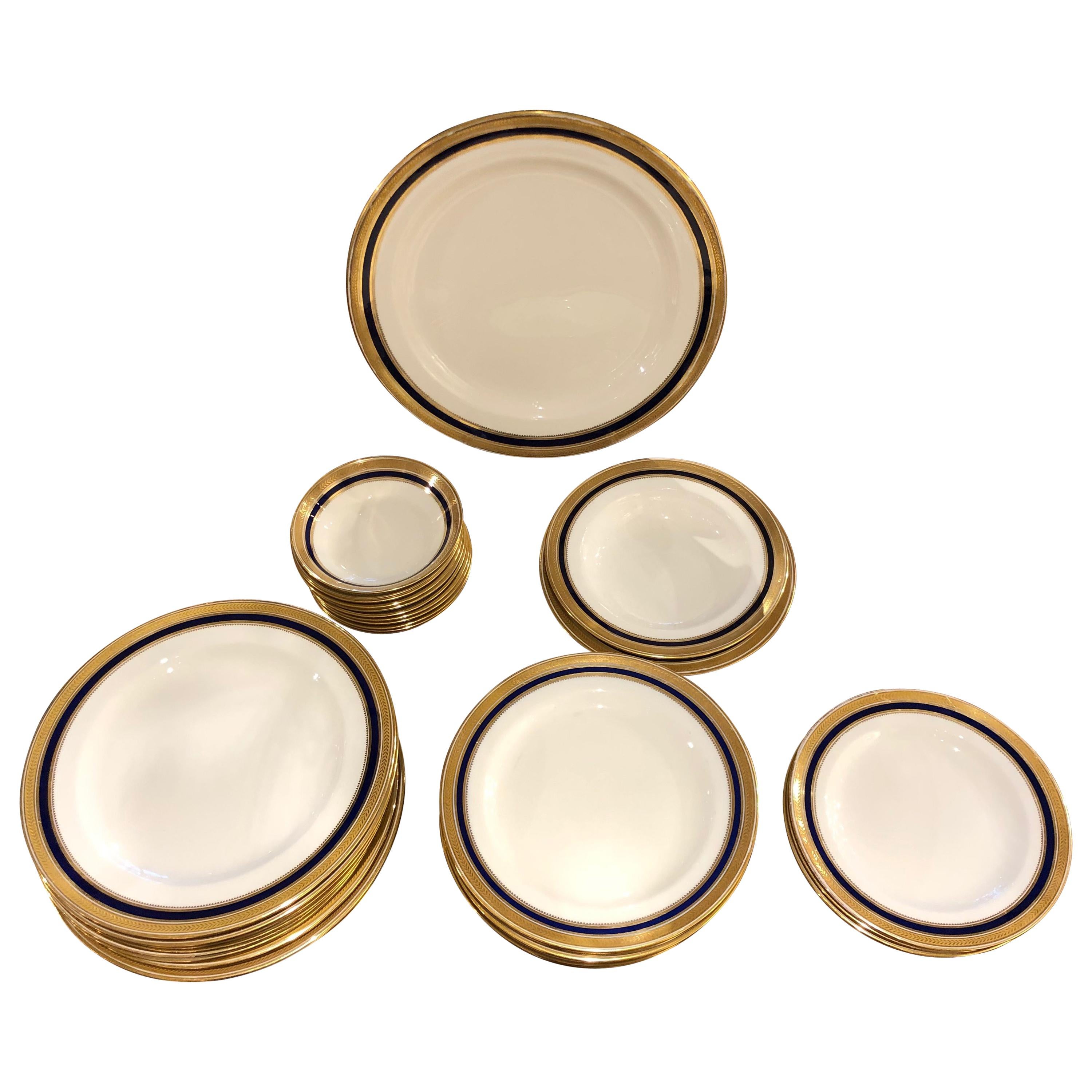 Set of 50 Piece Cauldon, England Gold Rimmed Bone China Set For Sale