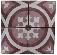 Set of 60 Reclaimed Patterned Encaustic Floor Tiles