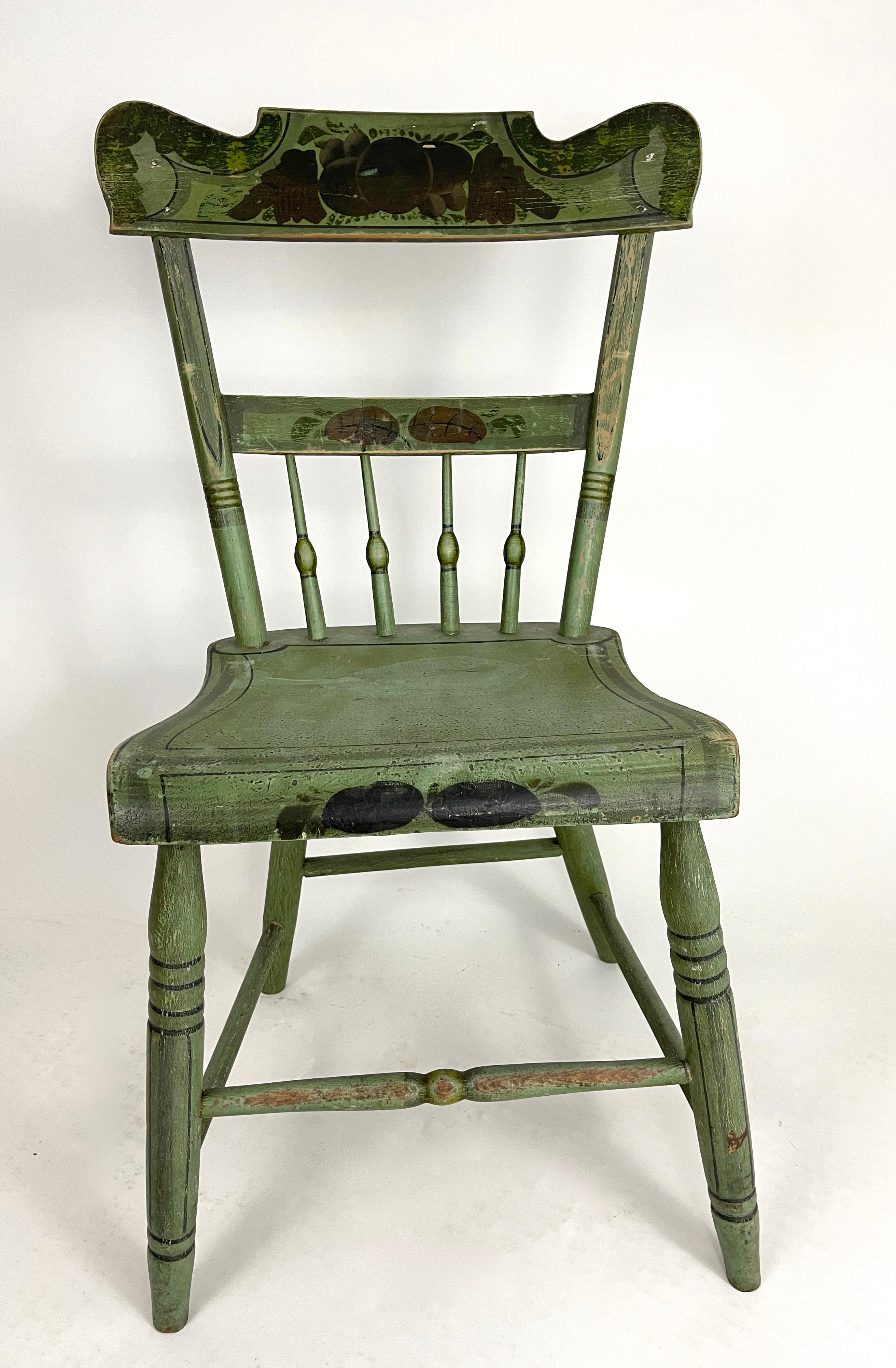 Set of 6 19th Century American Country Green Painted Dining Chairs, c. 1820-30 4