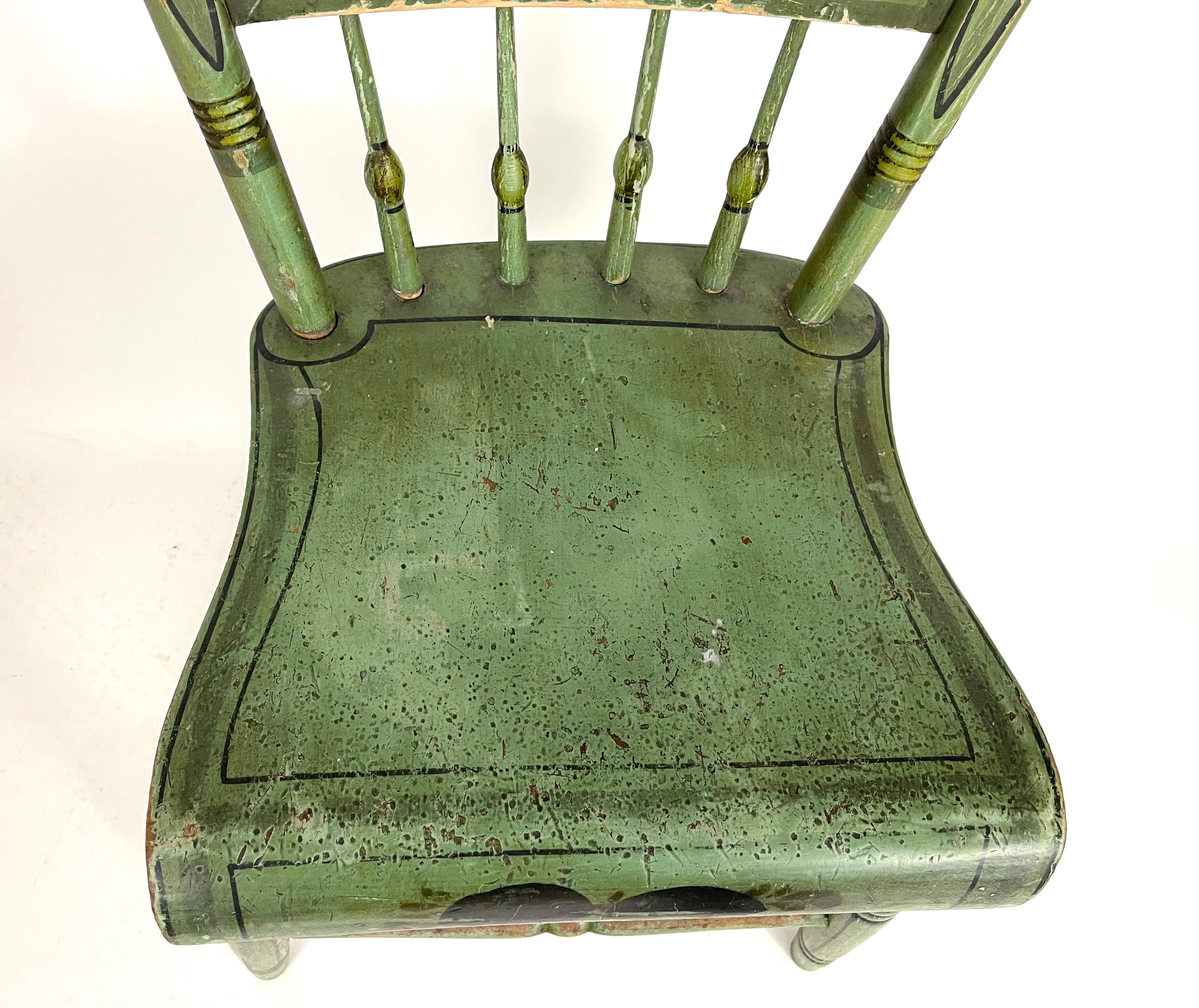 Set of 6 19th Century American Country Green Painted Dining Chairs, c. 1820-30 5