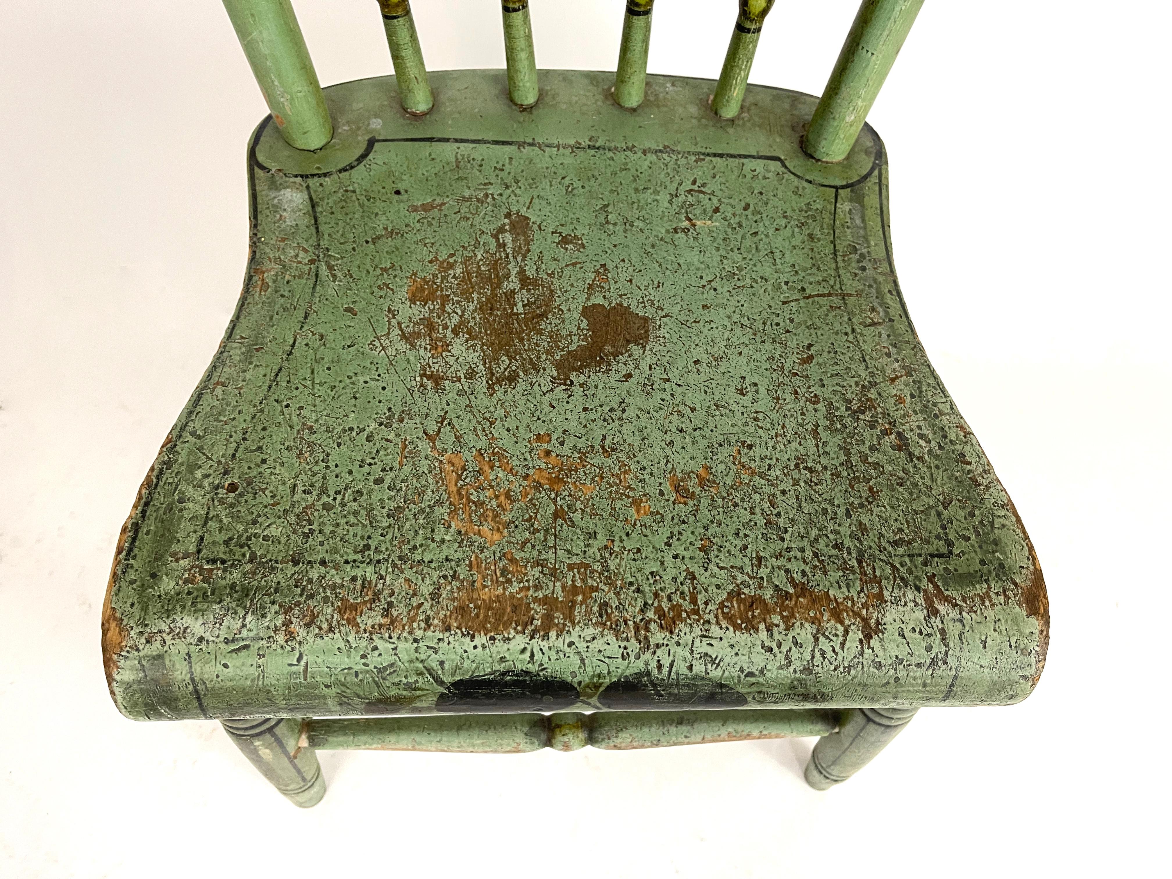 Set of 6 19th Century American Country Green Painted Dining Chairs, c. 1820-30 6