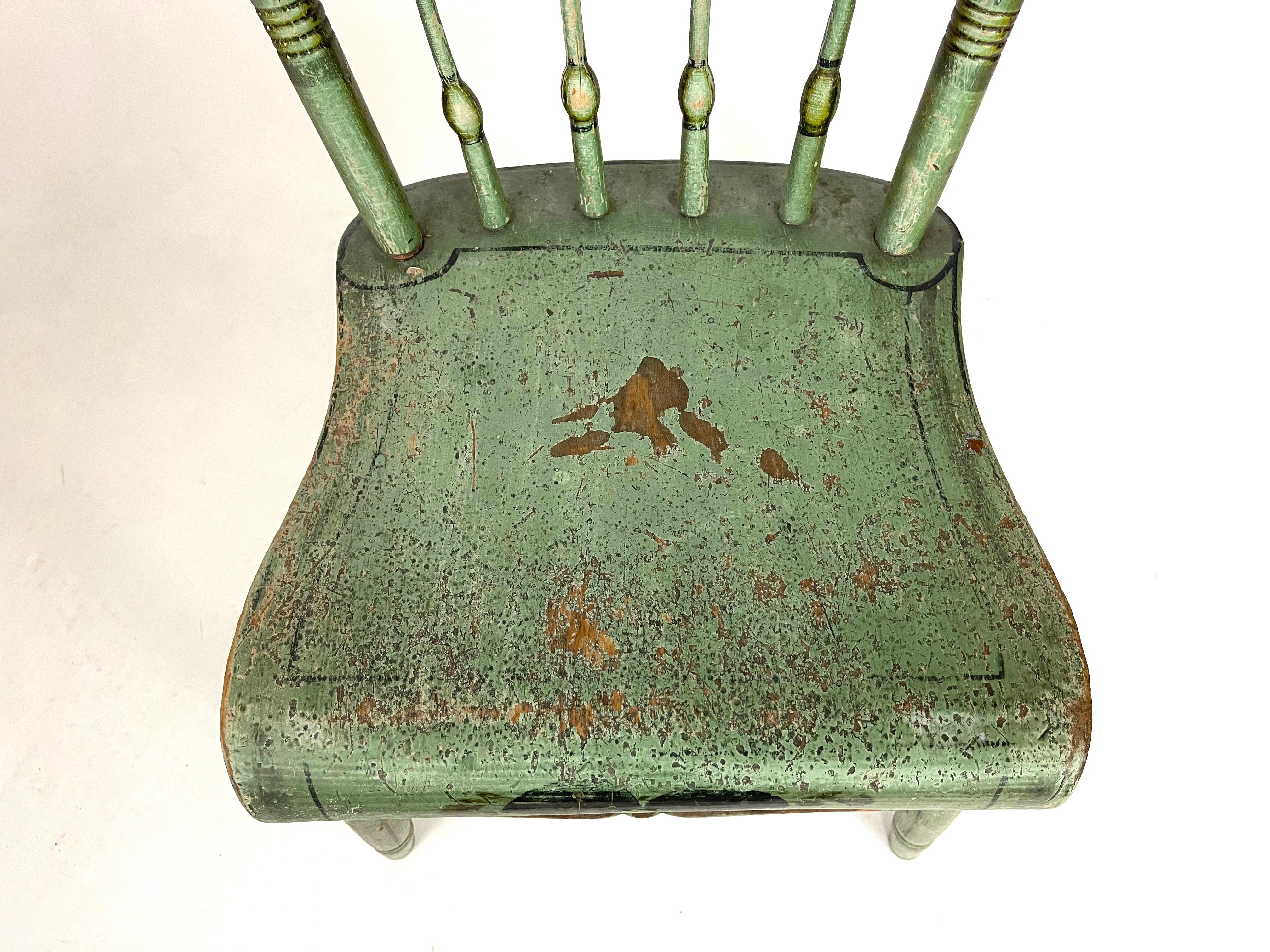 Set of 6 19th Century American Country Green Painted Dining Chairs, c. 1820-30 7