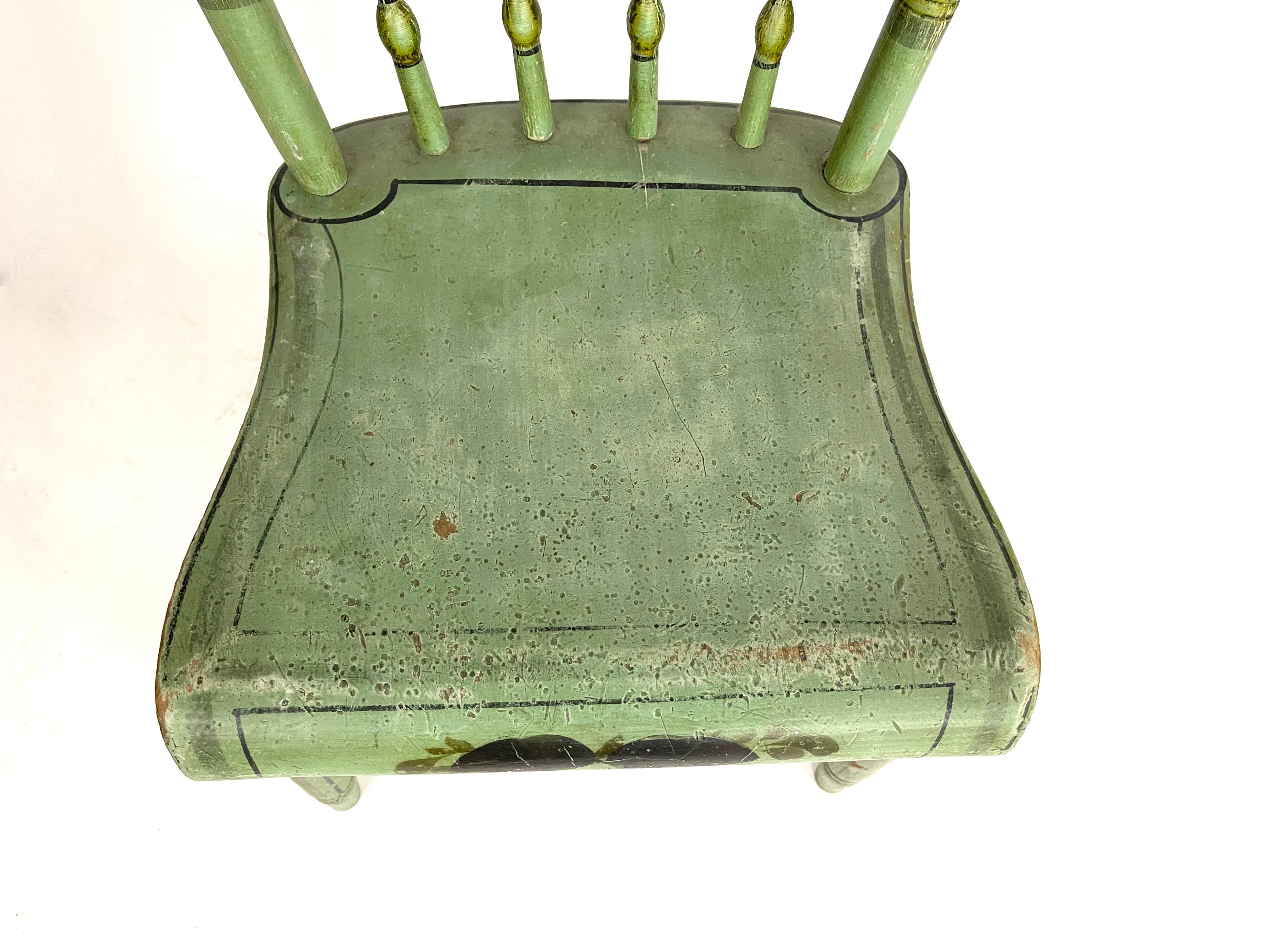 Set of 6 19th Century American Country Green Painted Dining Chairs, c. 1820-30 8