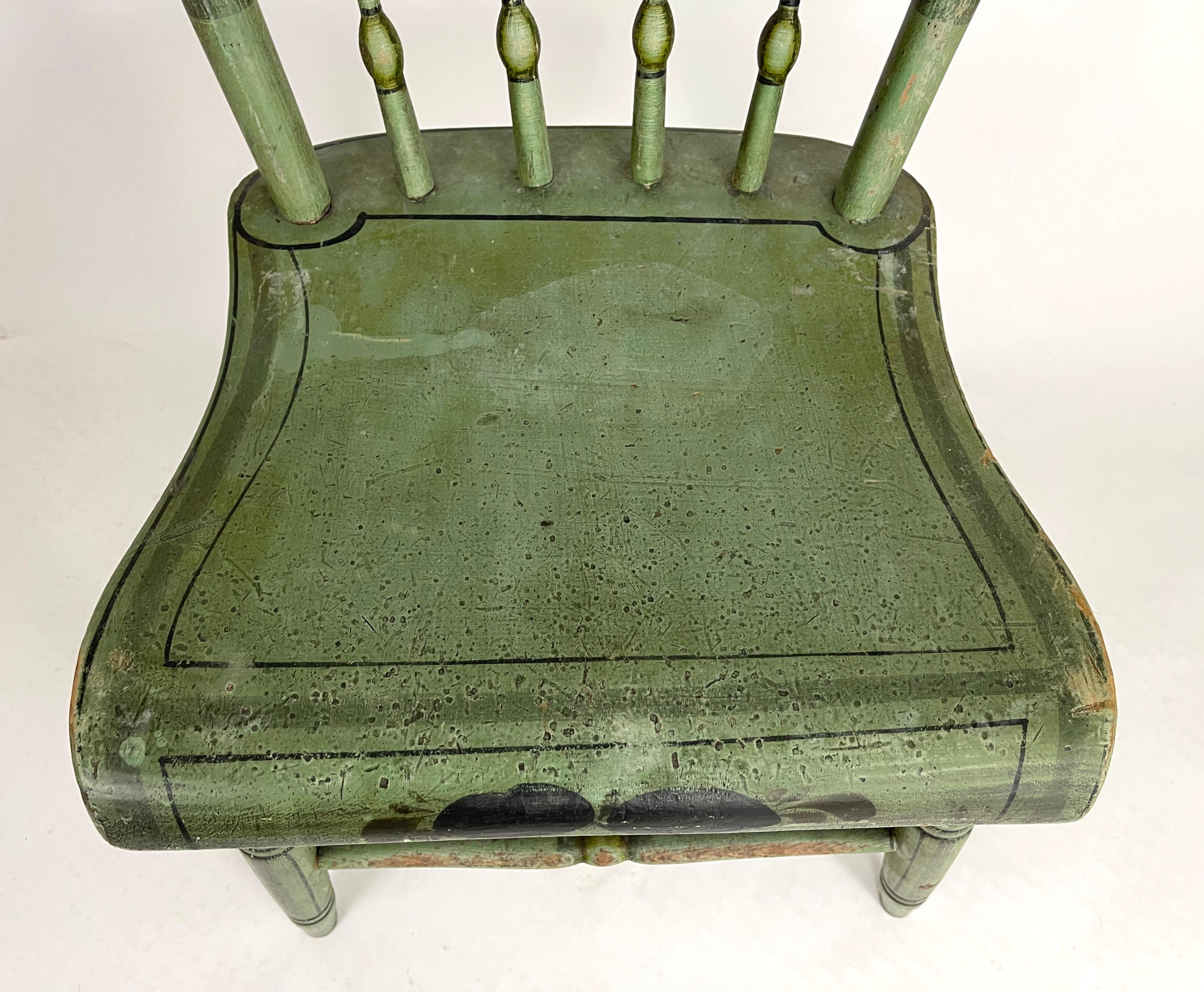 Set of 6 19th Century American Country Green Painted Dining Chairs, c. 1820-30 9