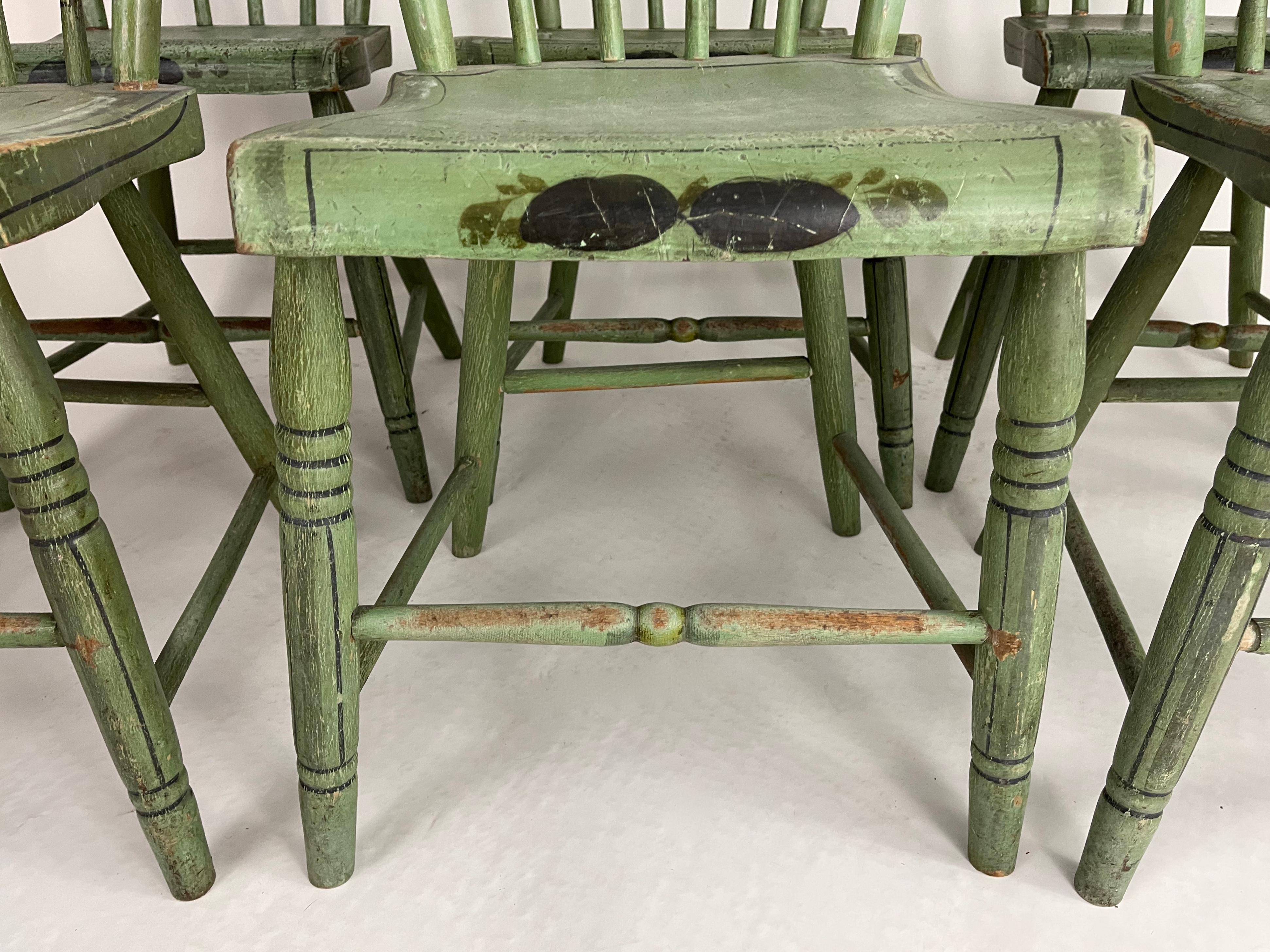 Set of 6 19th Century American Country Green Painted Dining Chairs, c. 1820-30 11