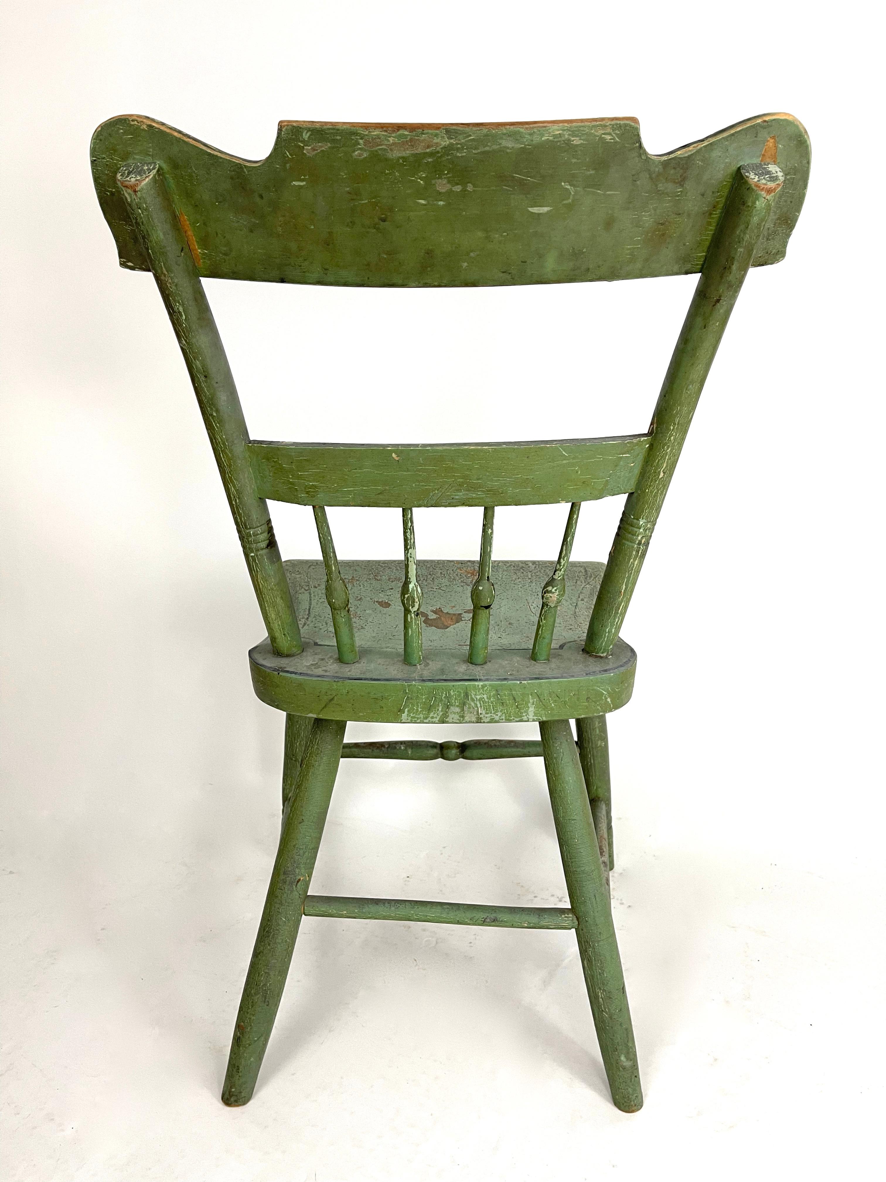 Set of 6 19th Century American Country Green Painted Dining Chairs, c. 1820-30 In Good Condition In Essex, MA
