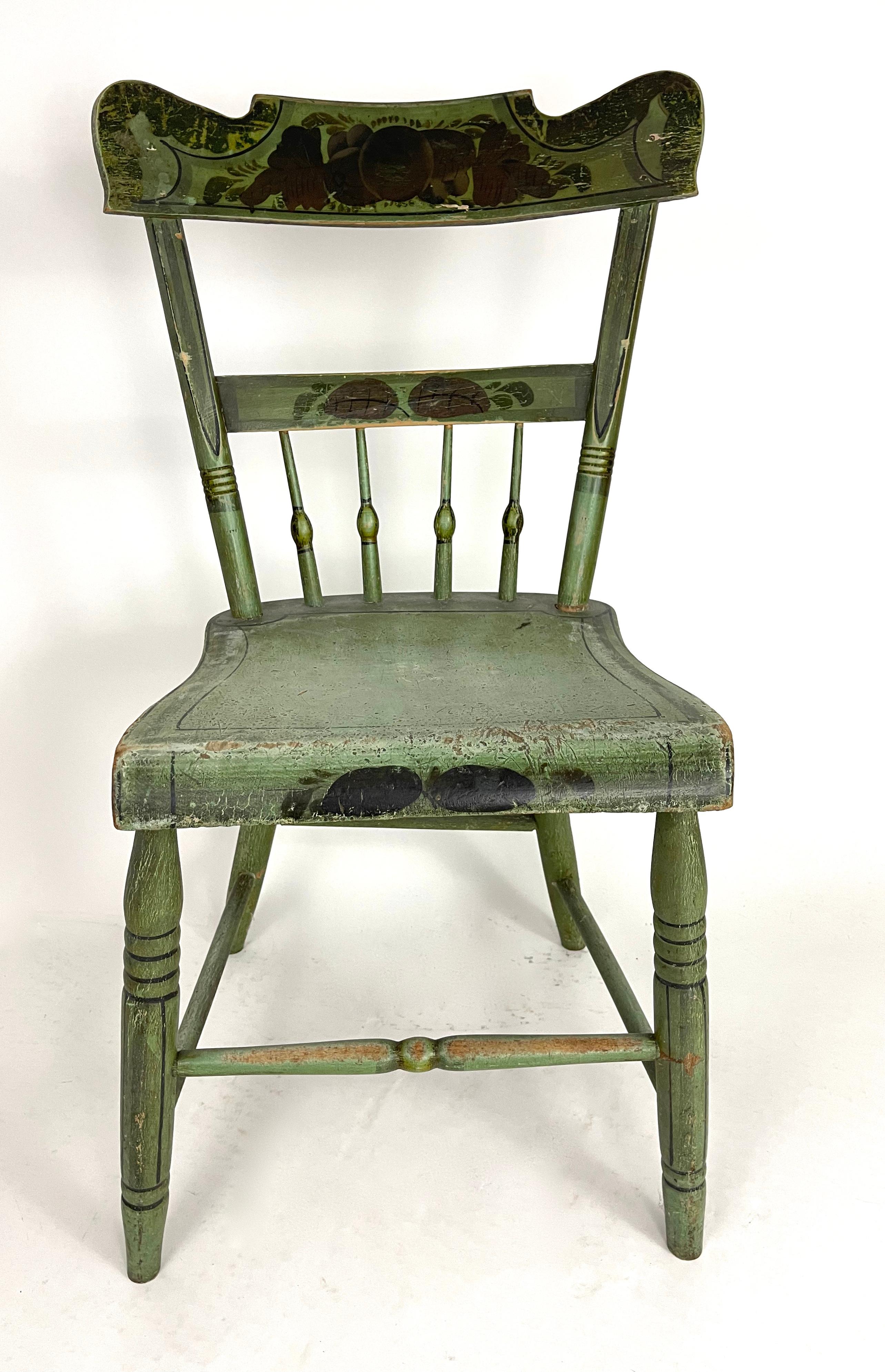 Set of 6 19th Century American Country Green Painted Dining Chairs, c. 1820-30 2