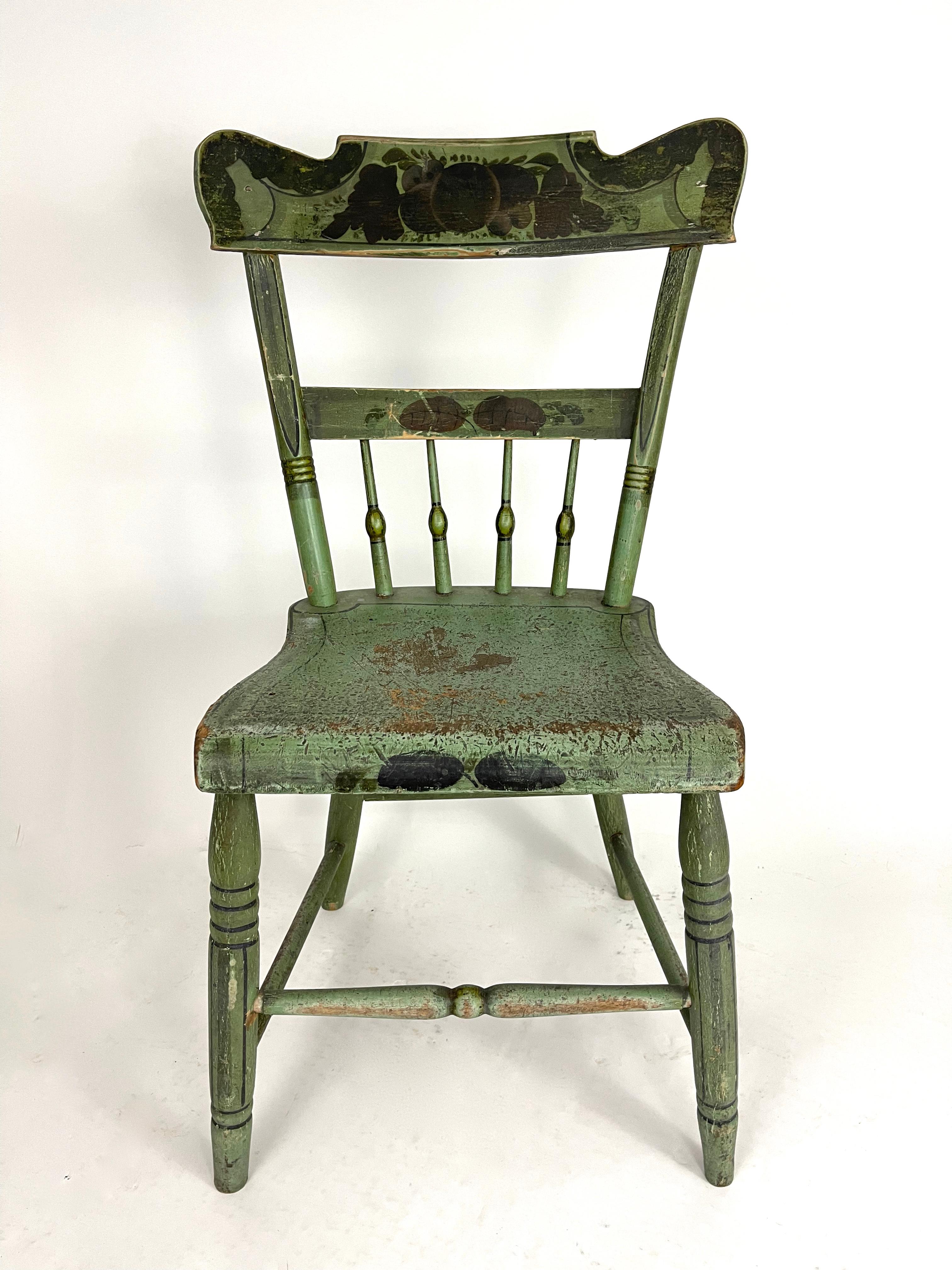 Set of 6 19th Century American Country Green Painted Dining Chairs, c. 1820-30 3