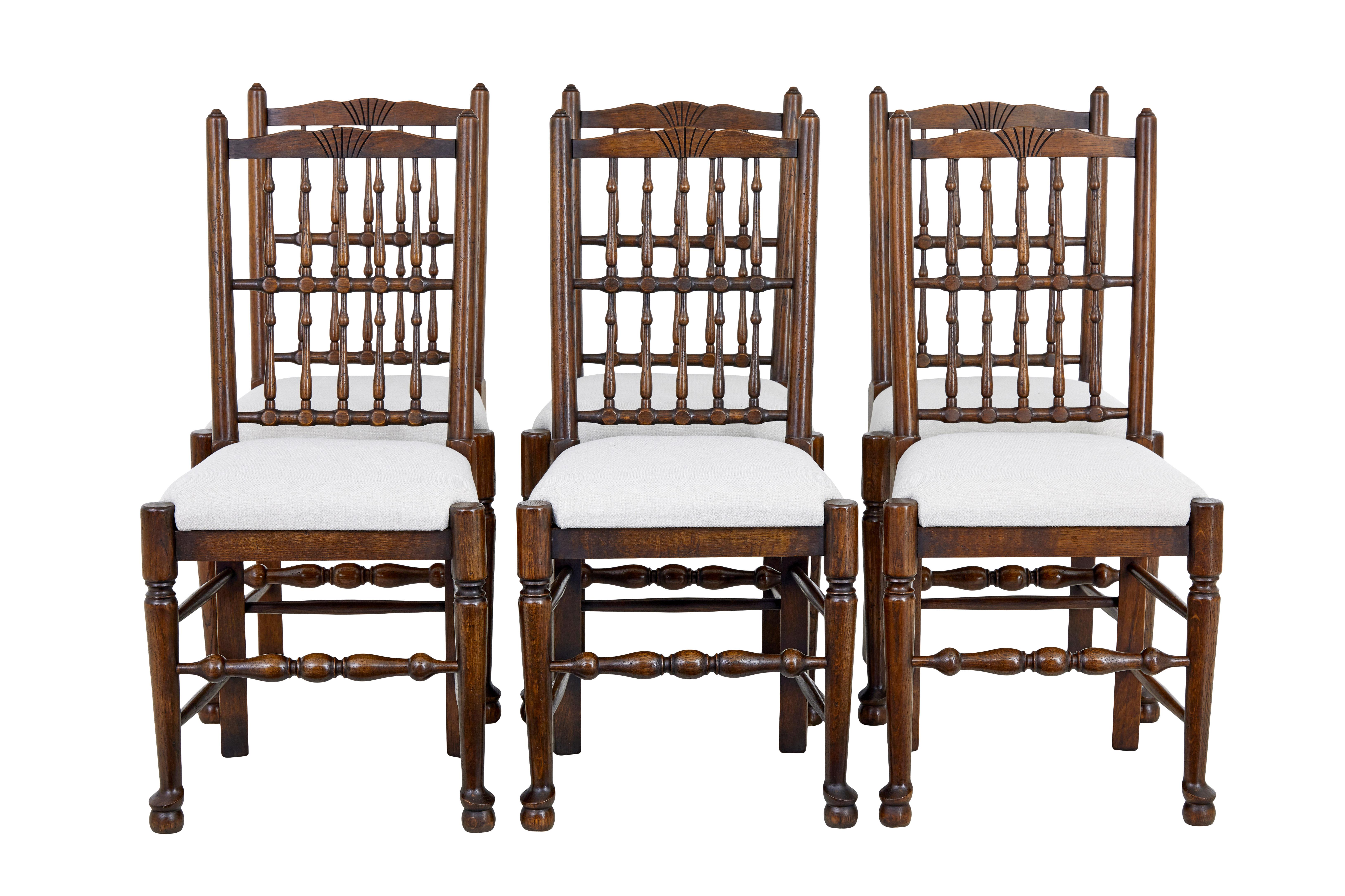 Set of 6+2 oak spindle back dining chairs 2