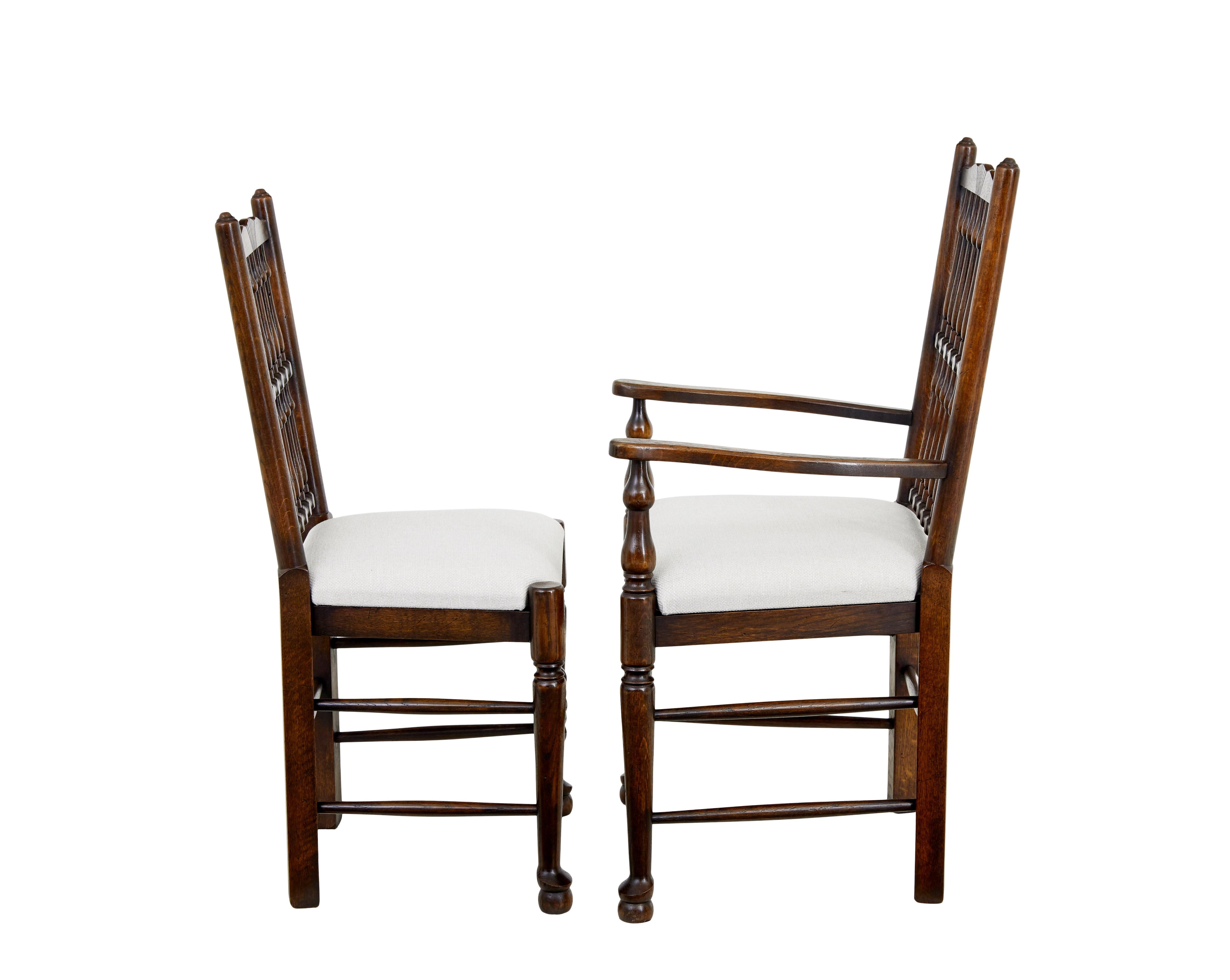 English Set of 6+2 oak spindle back dining chairs