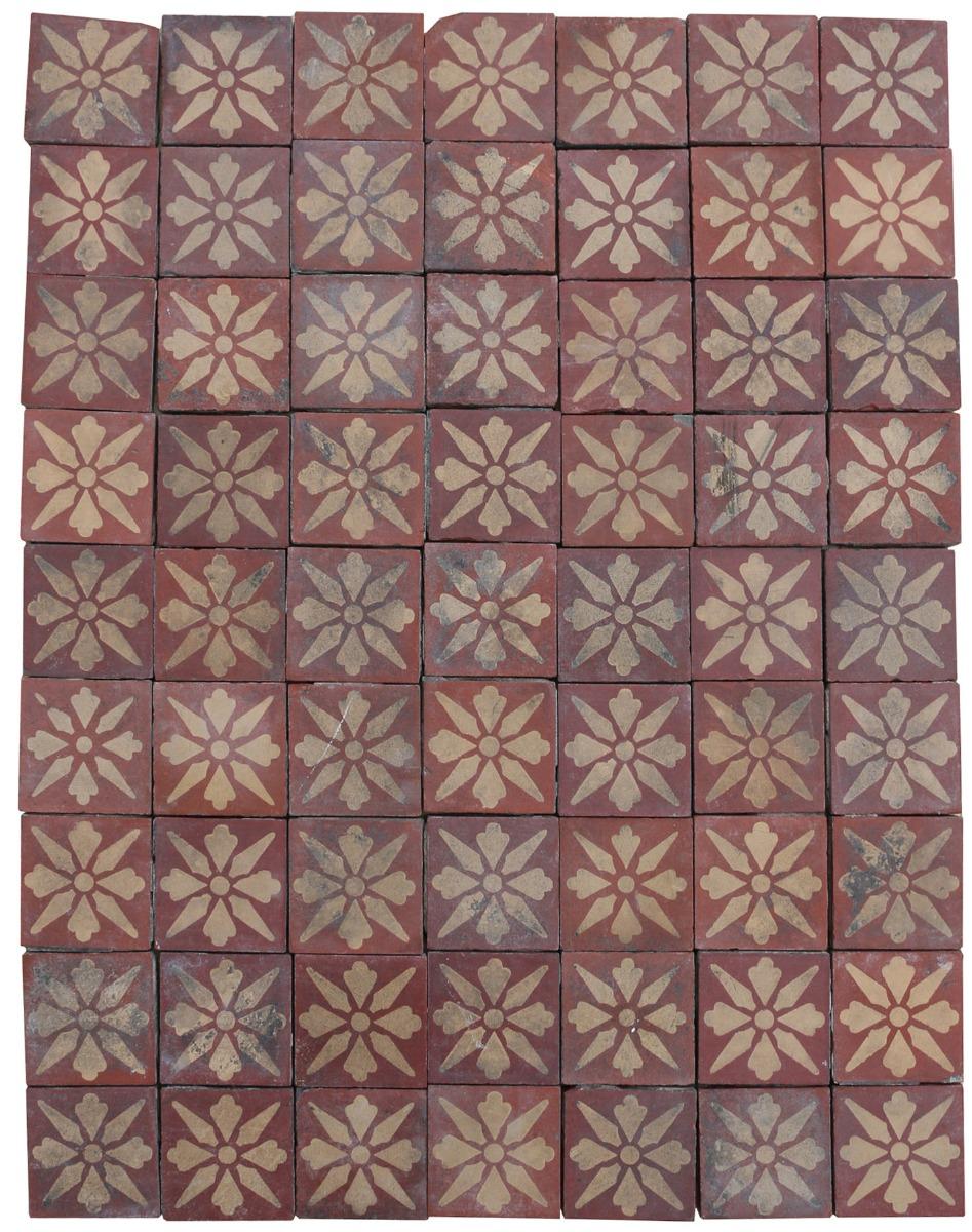 19th Century Set of 63 Antique Encaustic Floor Tiles