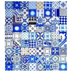 Set of 64 Antique Ceramic Tiles by Pas De Cailes Desvres, France, circa 1890s