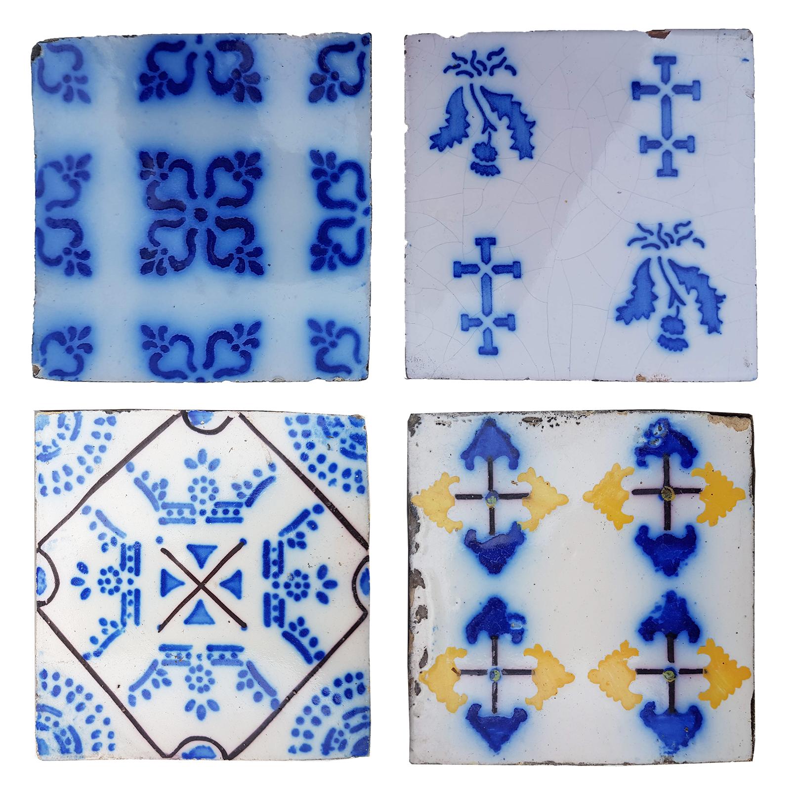 Set of 64 Antique Ceramic Tiles by Pas De Cailes Desvres, France, circa 1890s In Good Condition In Rijssen, NL