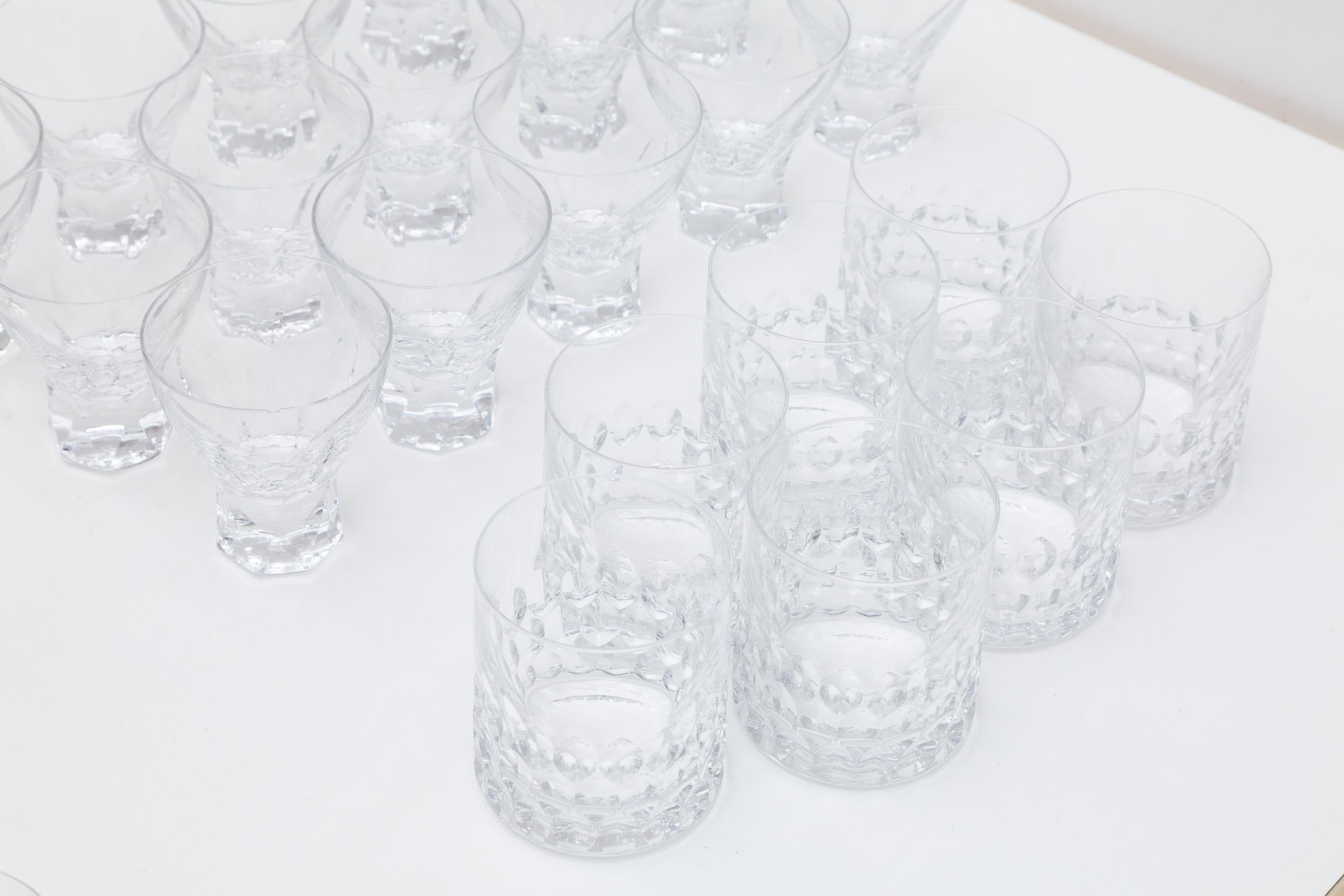 Mid-Century Modern Set of 64 Crystal Wine and Water Glass Service For Sale