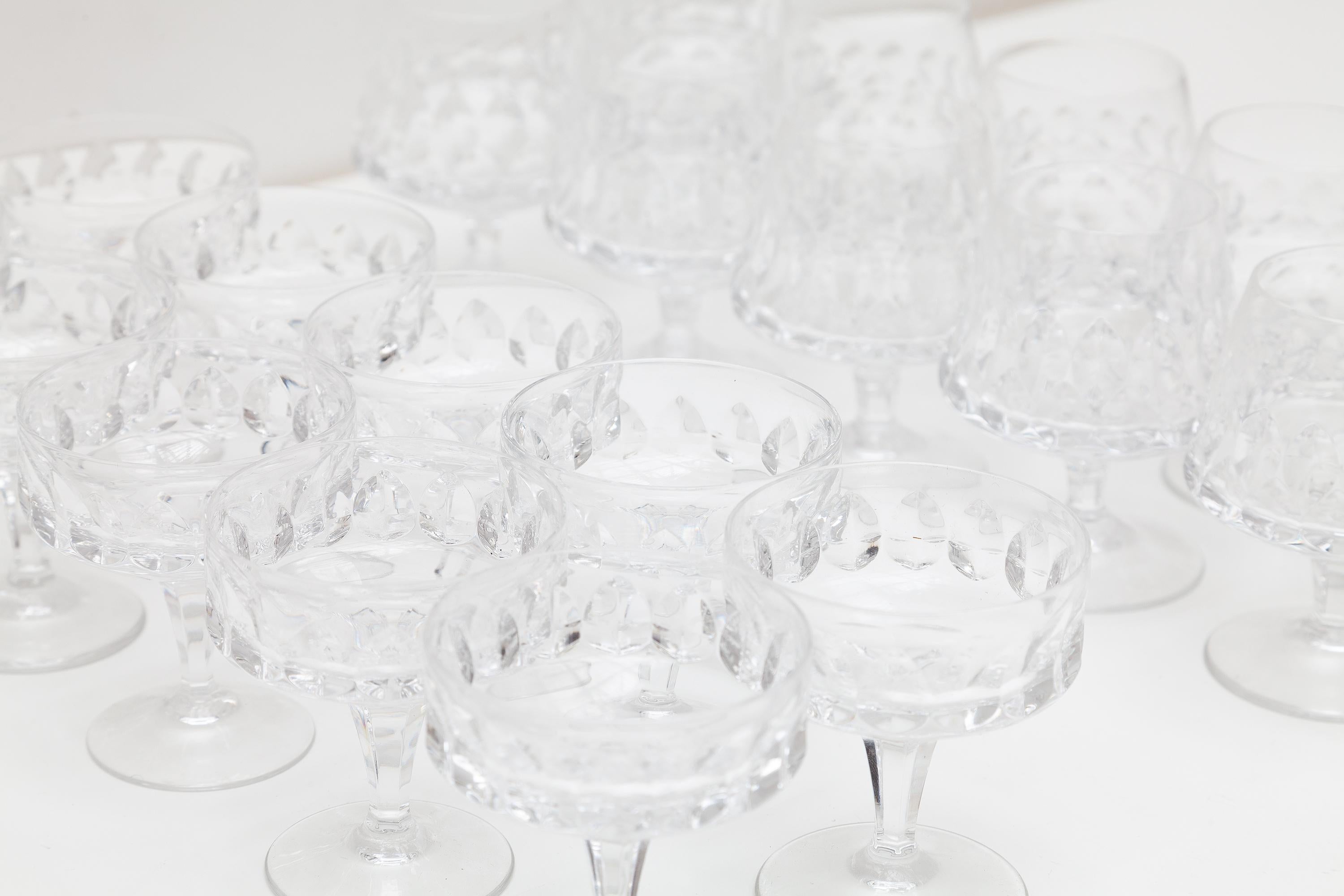 Mid-20th Century Set of 64 Crystal Wine and Water Glass Service For Sale