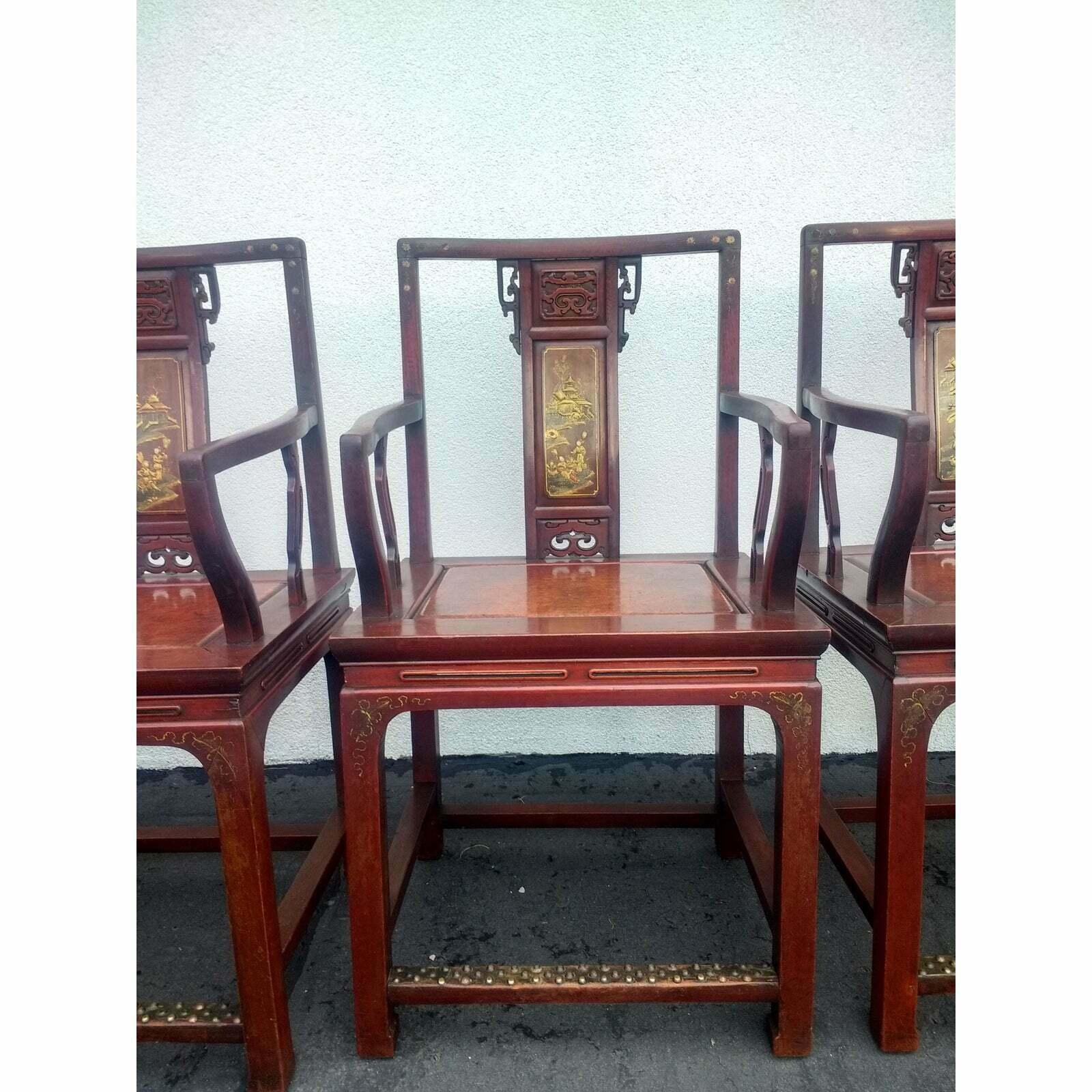 Set of 6x Antique Chinese Asian Dining Armchairs, 1900 In Good Condition In Keego Harbor, MI