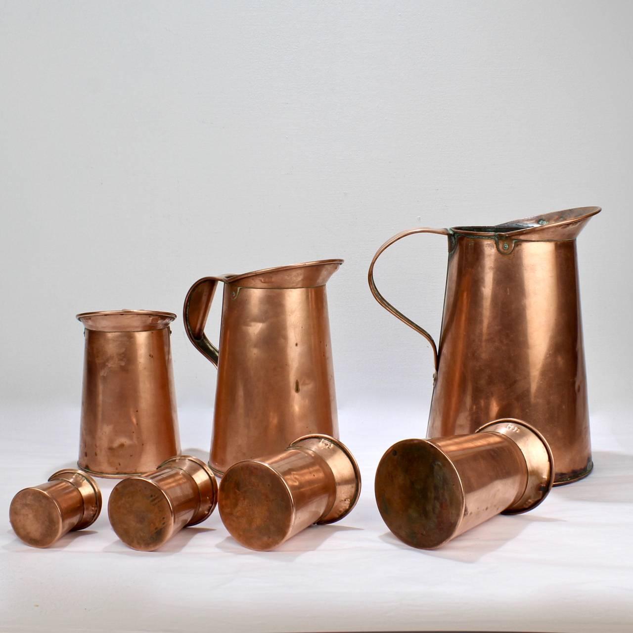 Set of Seven Antique 19th Century New York Graduated Copper Measures by B. Budde In Good Condition In Philadelphia, PA