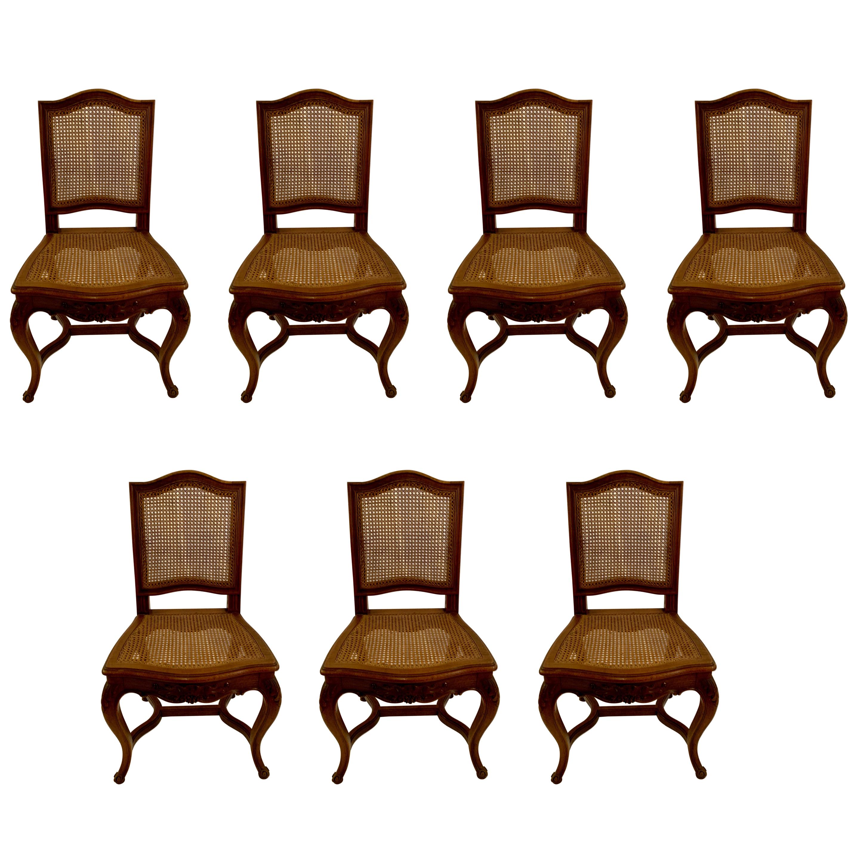 Set of 7 Antique French Louis XVI Walnut Chairs