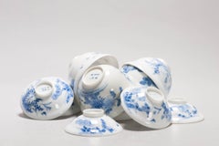 Set of 7 Antique Japanese Cups or Tea Bowls Meiji Period Porcelain Eggshell