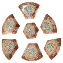 Set of 7 Antique Japanese Porcelain Sweetmeat with Flowers & Base Mark