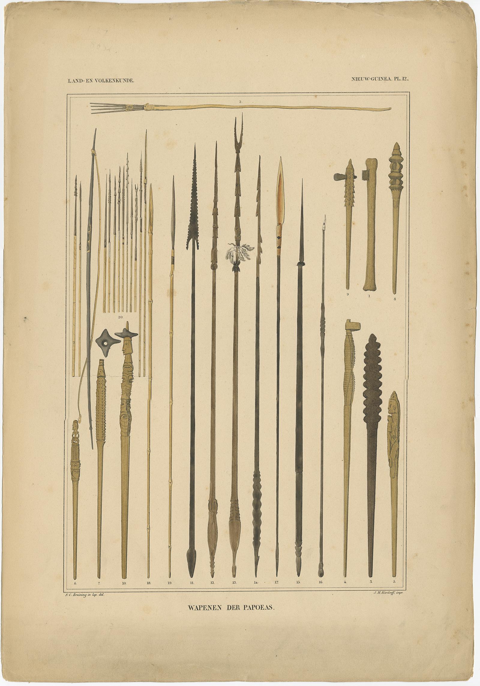 A collection of 7 Antique prints, with the following reference:

Antique Print with Various Furniture of Timor ‘Indonesia’, Temminck, circa 1840
Print with Weapons of Papua 'New Guinea, Indonesia' by Temminck, circa 1840
Print with Items of