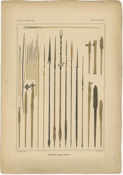 Set of 7 Decorative Antique Prints of Borneo, Timor and Papua Culture, ca. 1840