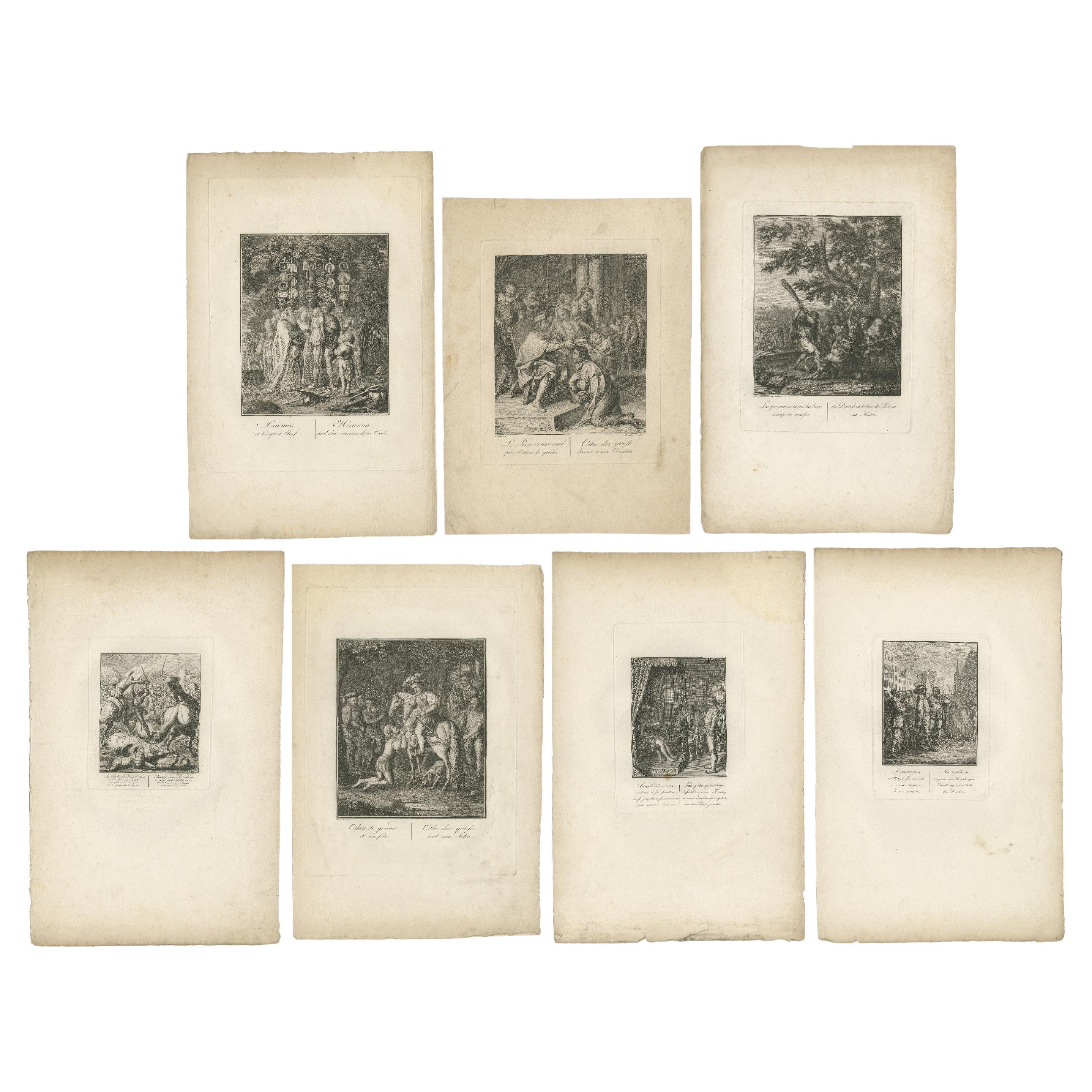 Set of 7 Antique Prints illustrating various Historic Events For Sale