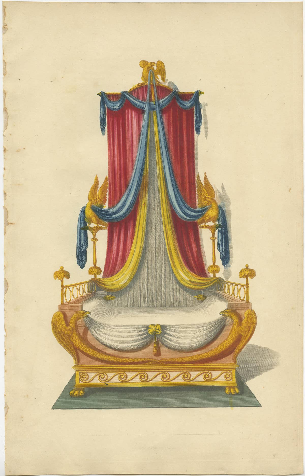 Set of 7 Antique Prints of Beds with Drapery by Sheraton '1805'