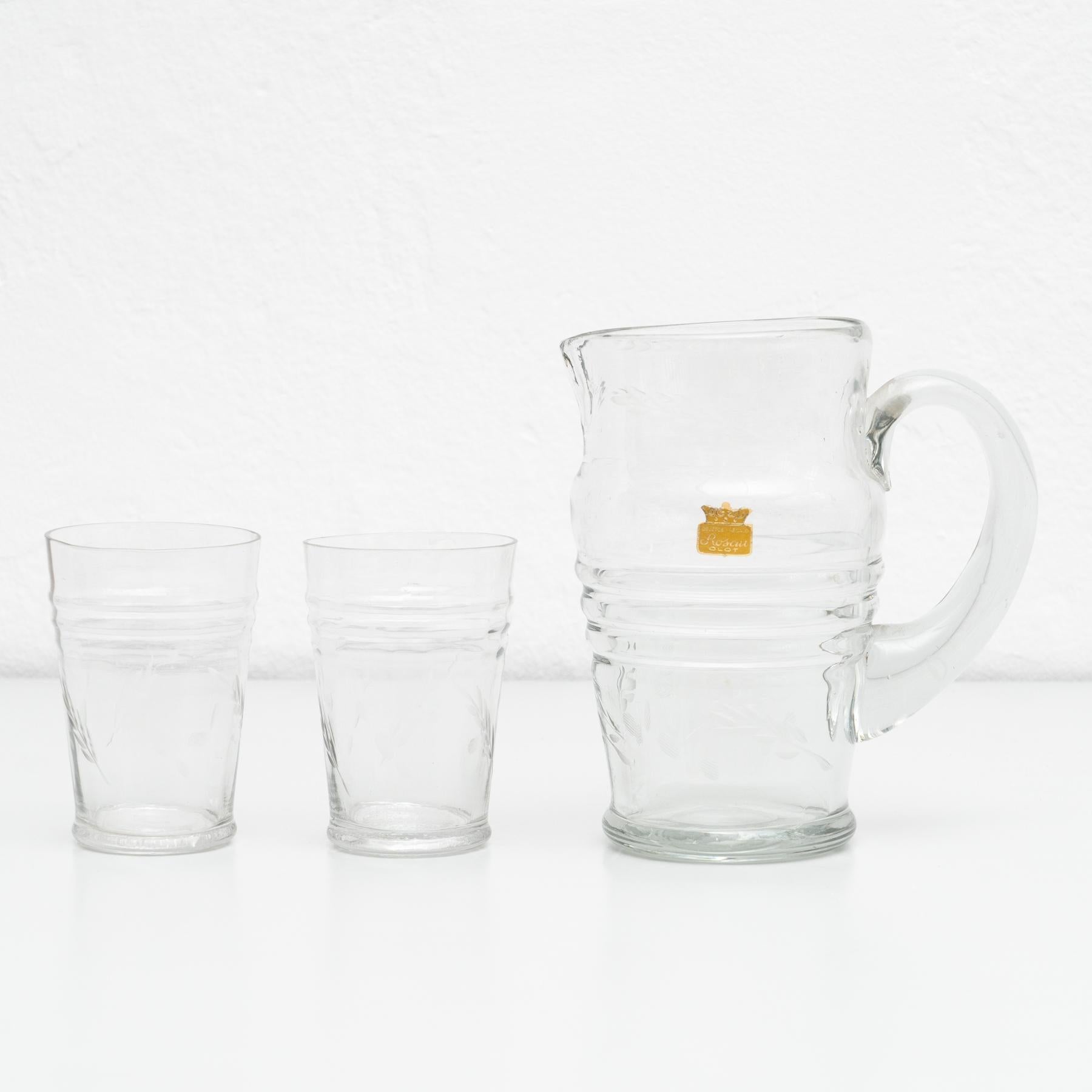 Mid-Century Modern Ensemble de 7 verres à eau espagnols anciens et JAR, vers 1950 en vente