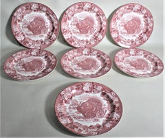 Set of 7 Antique Woods Burslem Enoch Red Transferware Turkey Dinner Plates