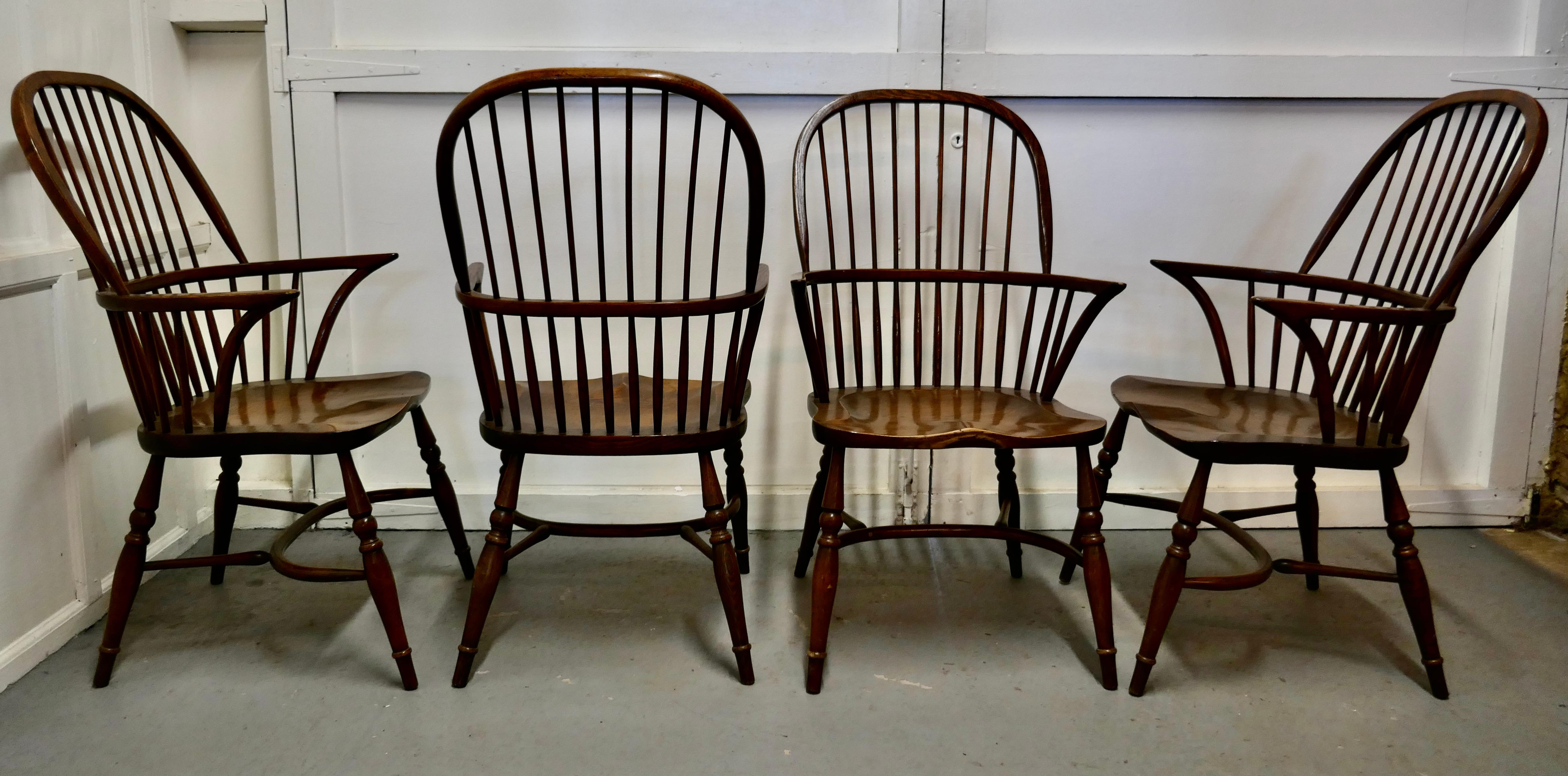 Set of 7 Arts & Crafts Beech and Elm Windsor Carver Chairs 2