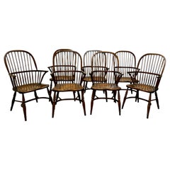 Set of 7 Arts & Crafts Beech and Elm Windsor Carver Chairs