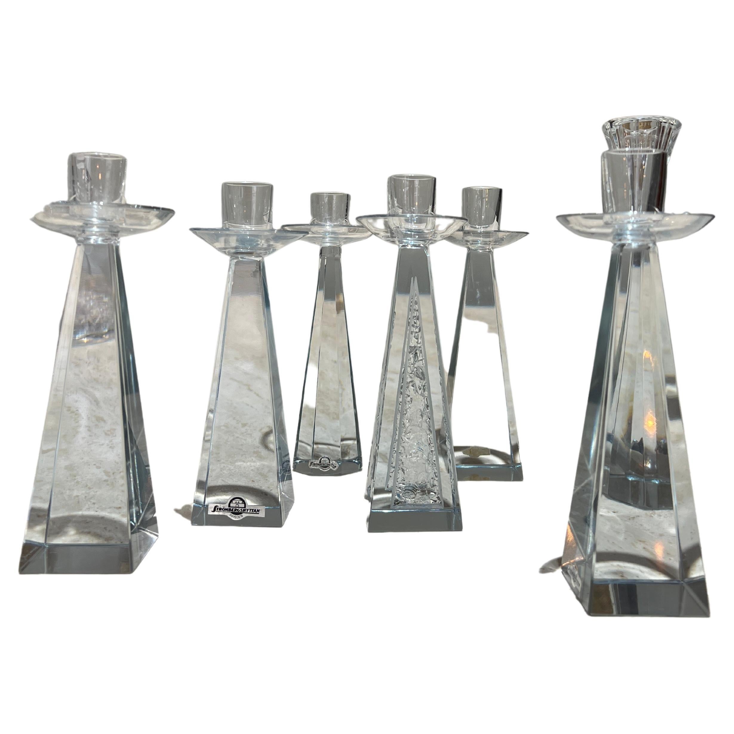 Set of 7 Asta Stomberg Glass Candelsticks circa 1930 1940 Sweden  For Sale