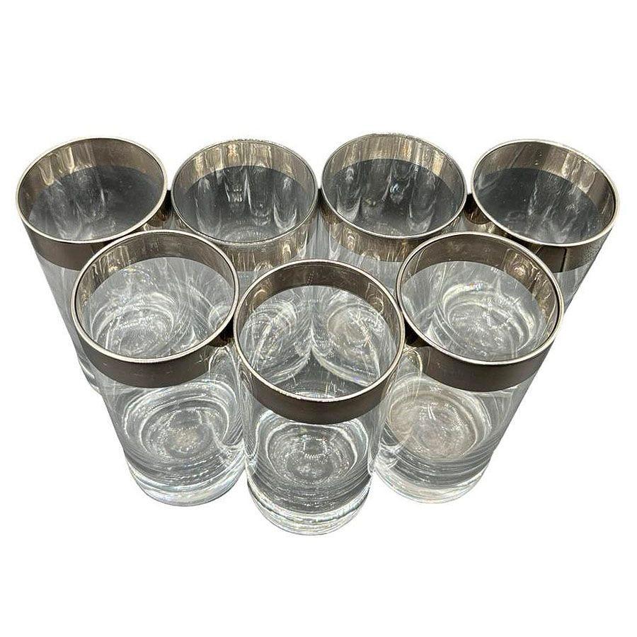 Mid-Century moderno Set di 7 bicchieri Barware HighBall Tumbler con bordo argentato di Dorothy Thorpe in vendita