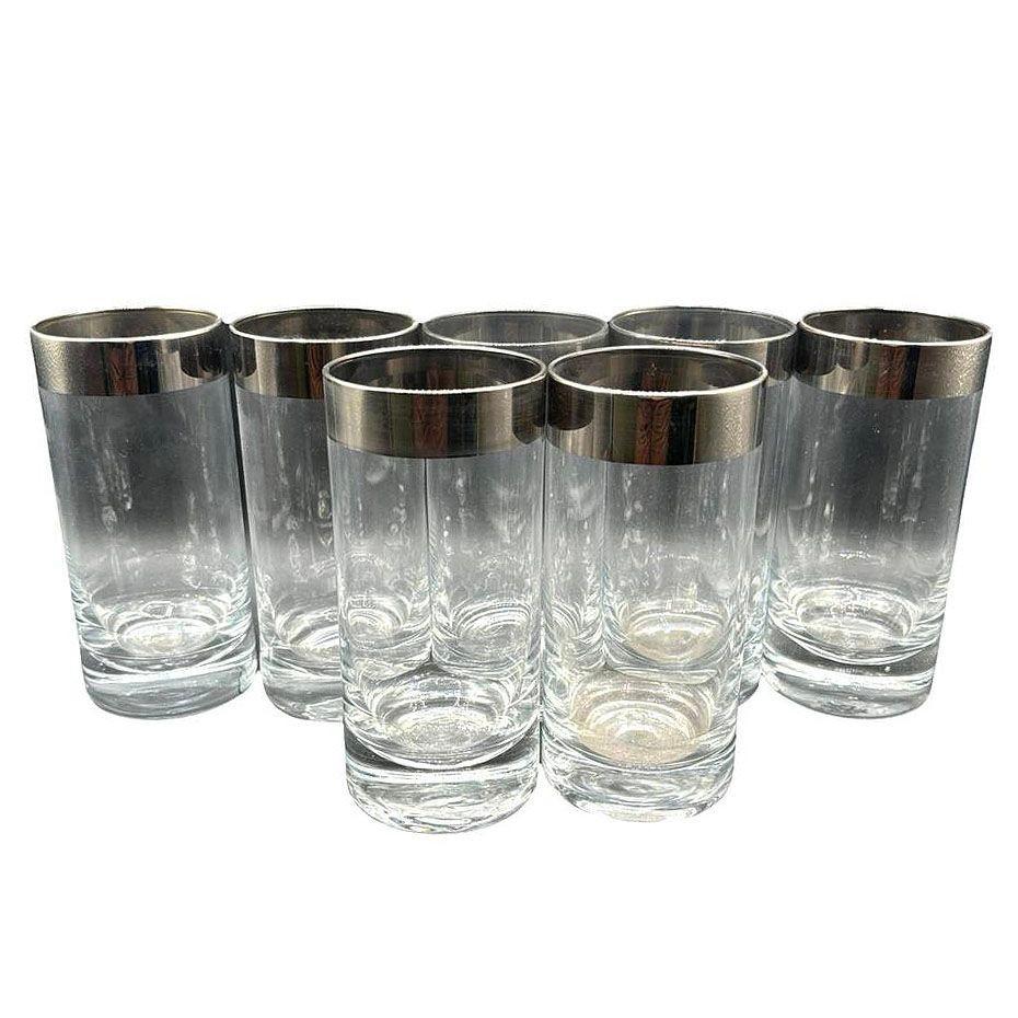 Americano Set di 7 bicchieri Barware HighBall Tumbler con bordo argentato di Dorothy Thorpe in vendita