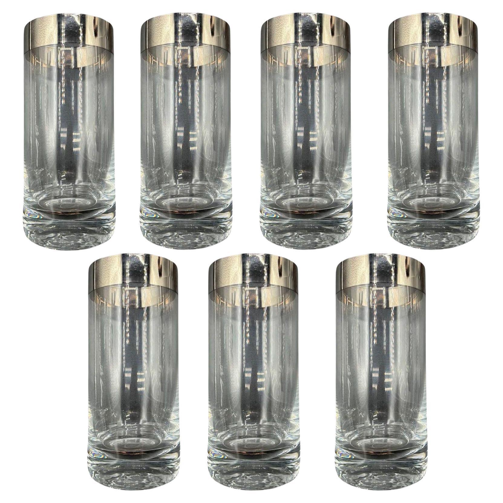 Ensemble de 7 gobelets de bar avec bord en argent de Dorothy Thorpe