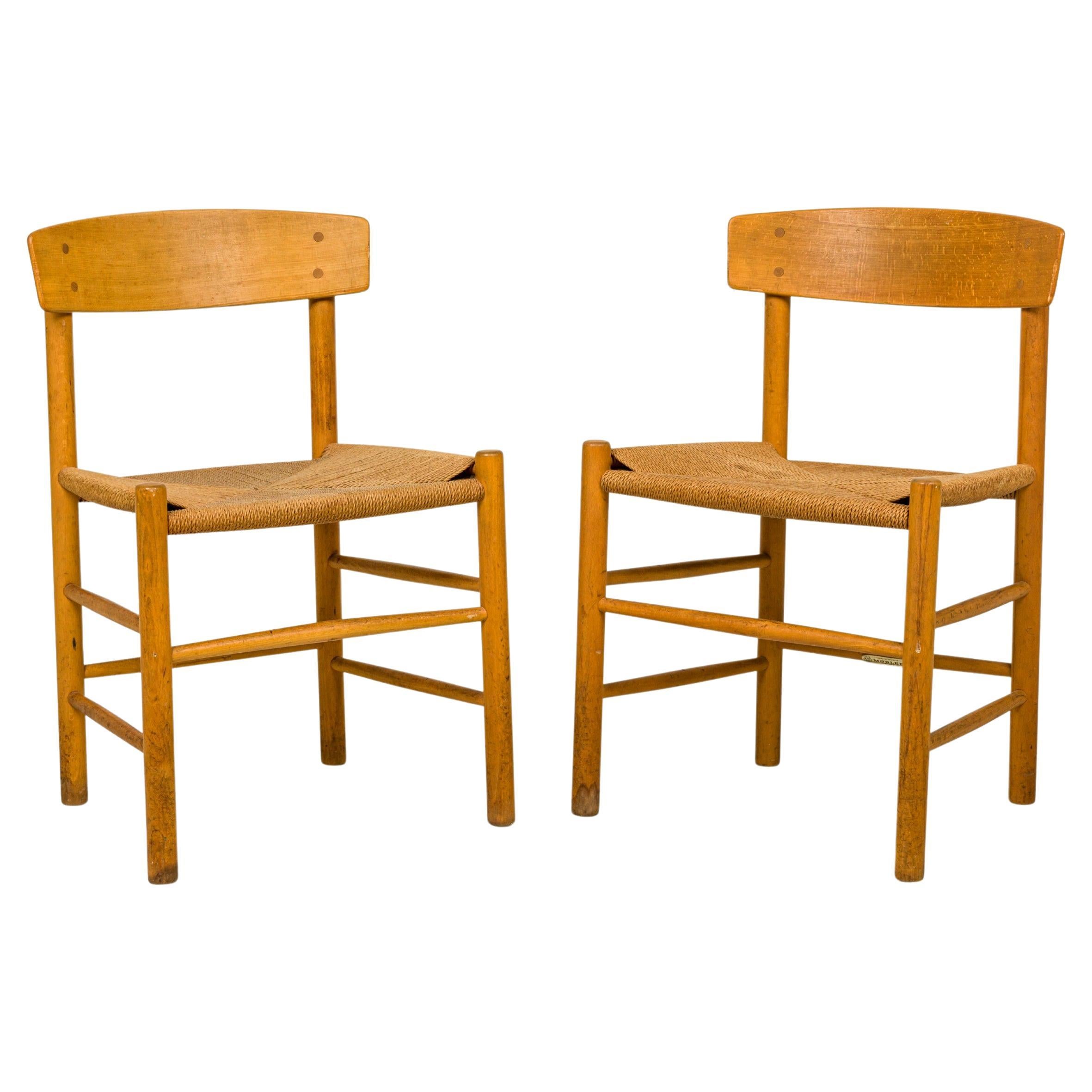 Set of 7 Børge Mogensen for FDB Møbler Danish  Oak and Papercord Side Chair