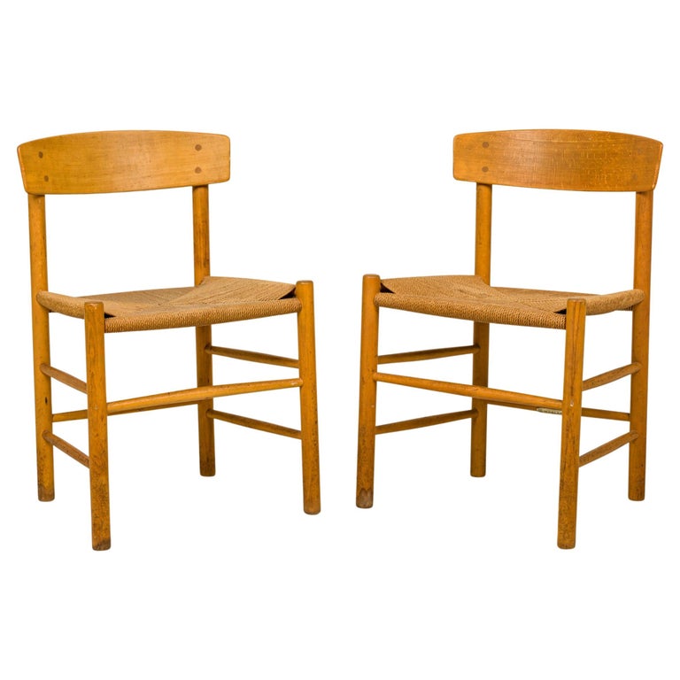 Set of 7 Børge Mogensen for FDB Møbler Danish Oak and Papercord Side Chair  For Sale at 1stDibs