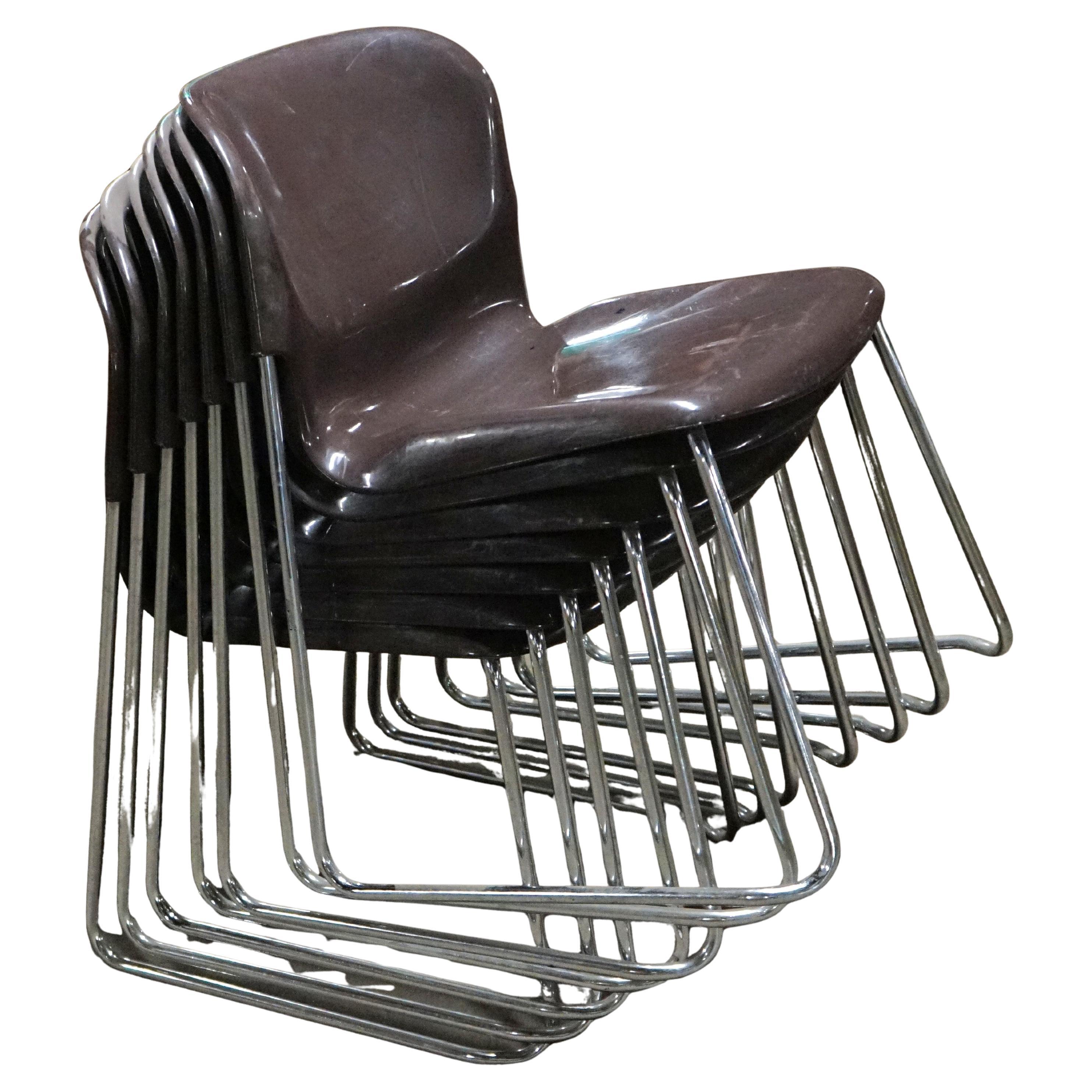 Juego de 7 sillas Gerd Lange Nova marrones para Atelier International con base cromada en venta