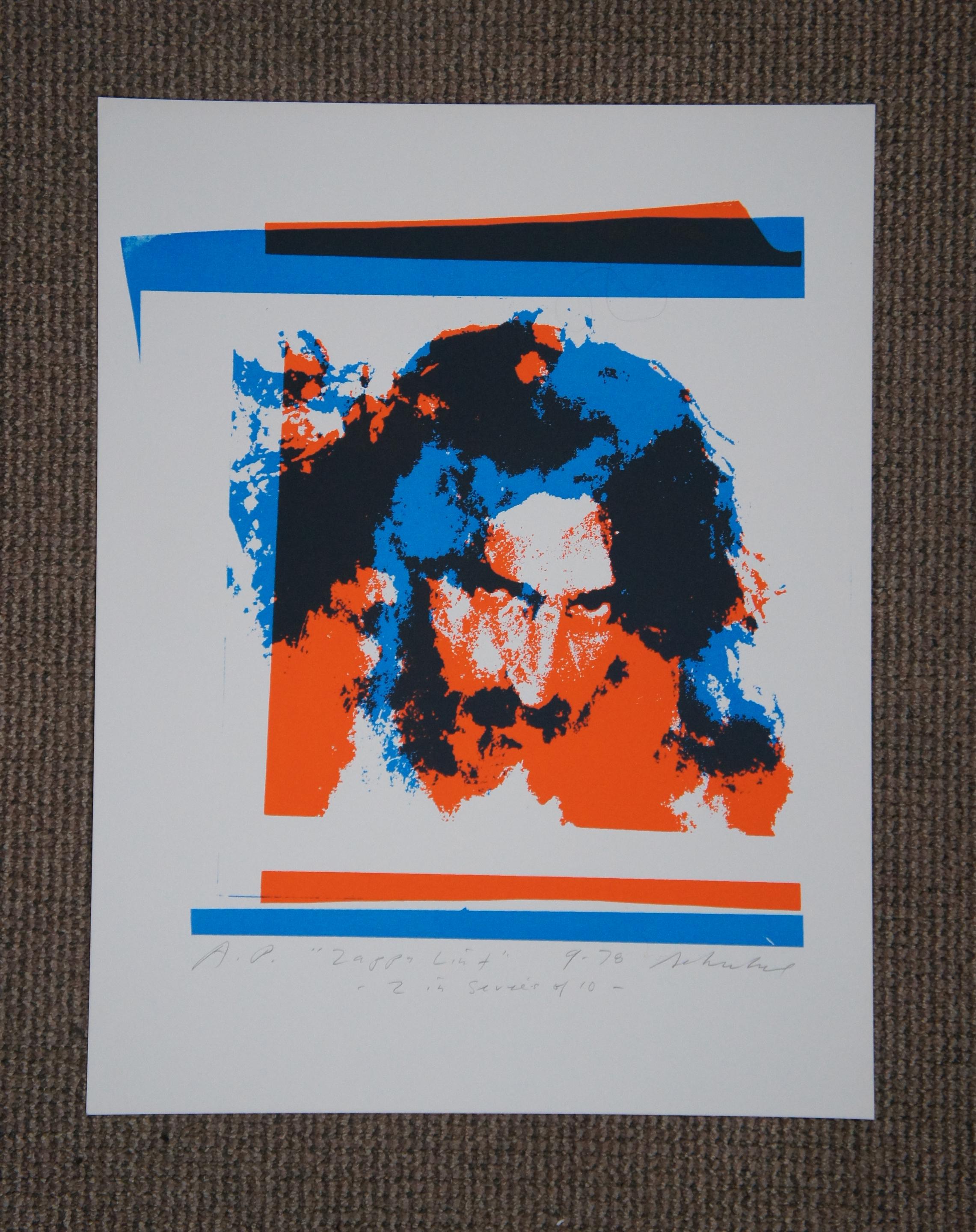 Set von 7 Cal Schenkel Siebdrucklithografien, Kapitän Beefheart Frank Zappa, 1979 im Zustand „Gut“ im Angebot in Dayton, OH