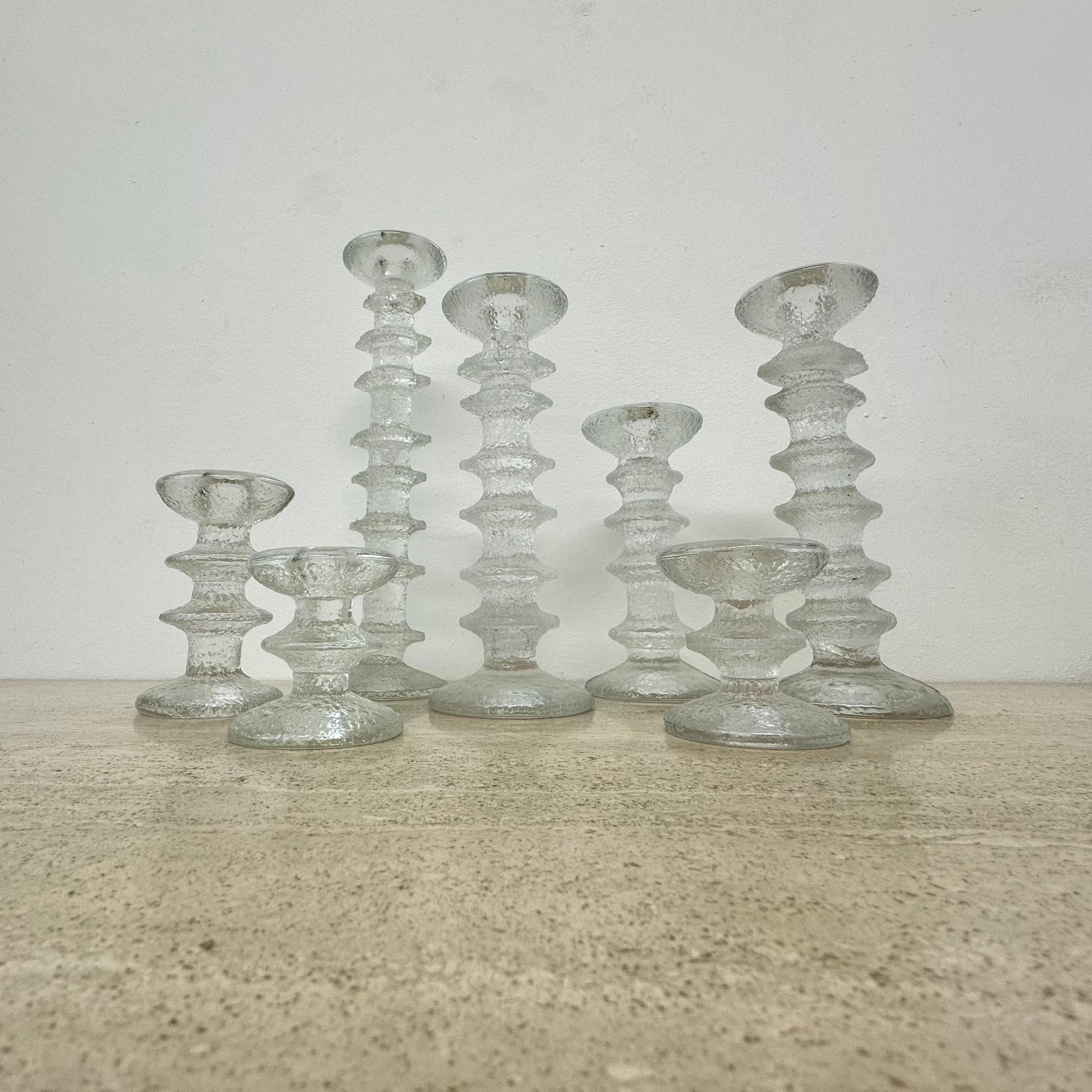 Glass Set of 7 candle holders by Timo Sarpaneva for IIttala , 1970s For Sale