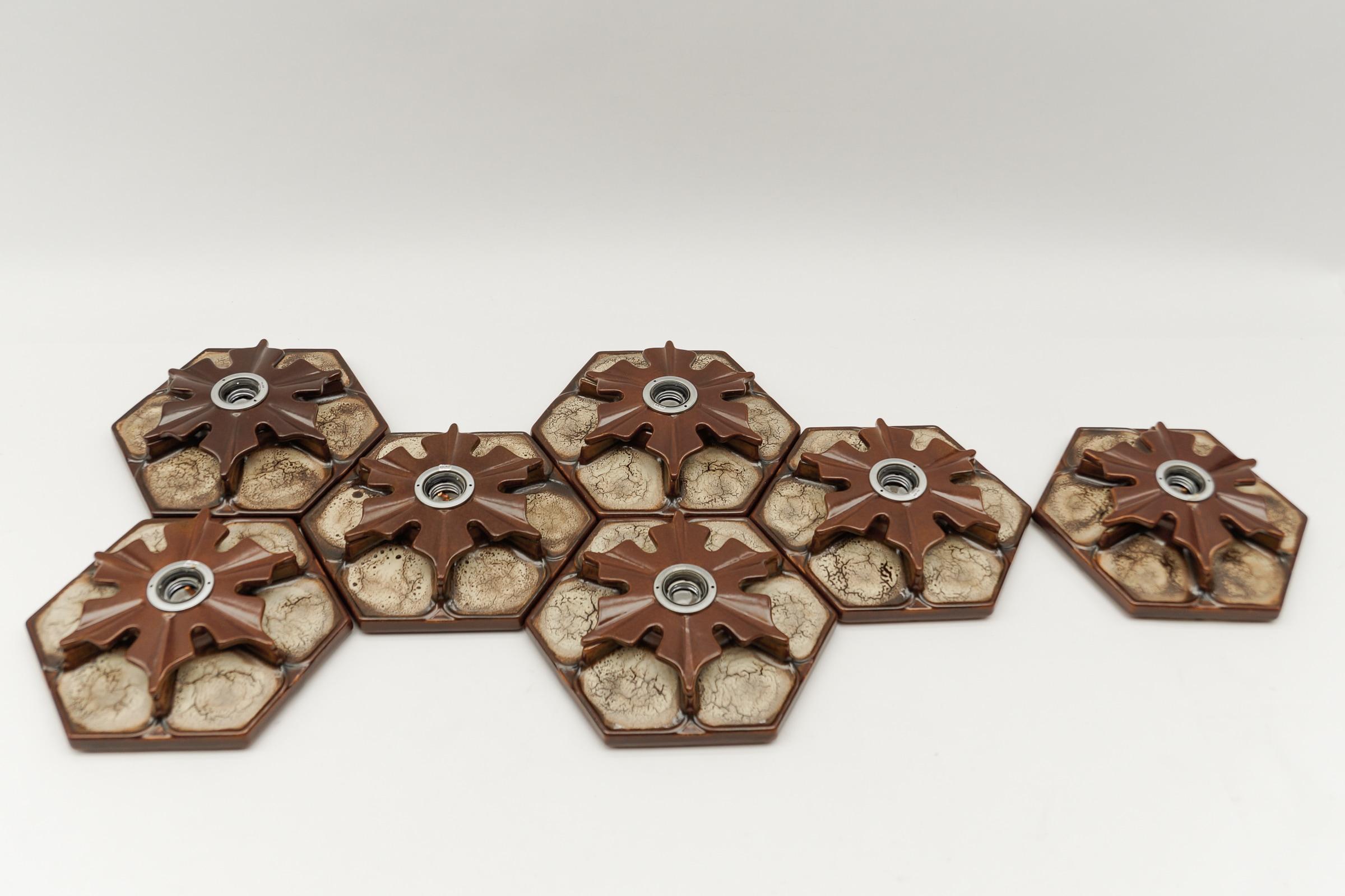 Set of 7 Ceramic Brown Wall Lights or Flush Mounts, Germany, 1970s In Good Condition For Sale In Nürnberg, Bayern
