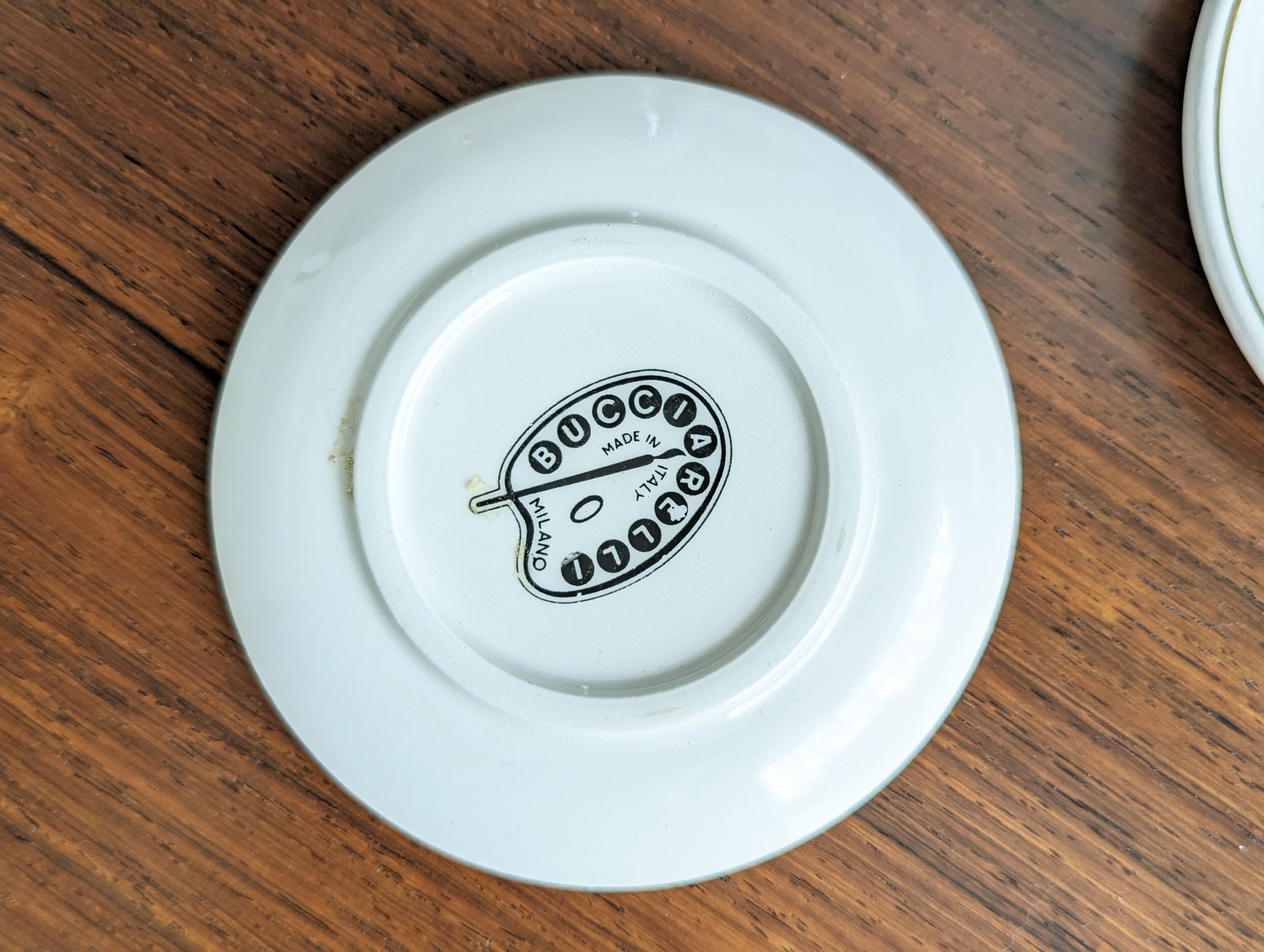 Metà XX secolo Set di 7 sottobicchieri in ceramica con funghi di Bucciarelli, Milano in vendita