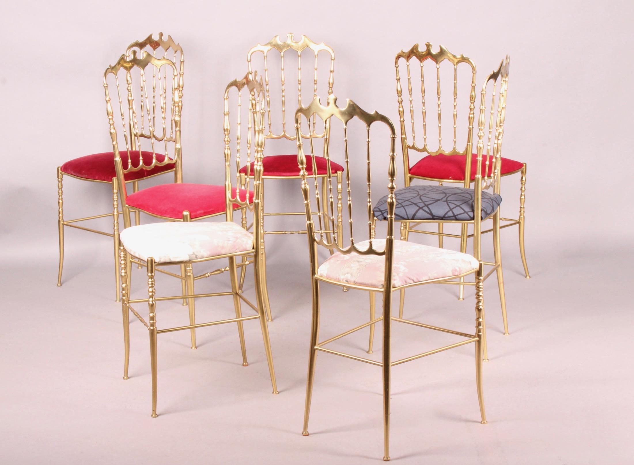 Mid-20th Century Set of 7 Chiavari Brass Chairs
