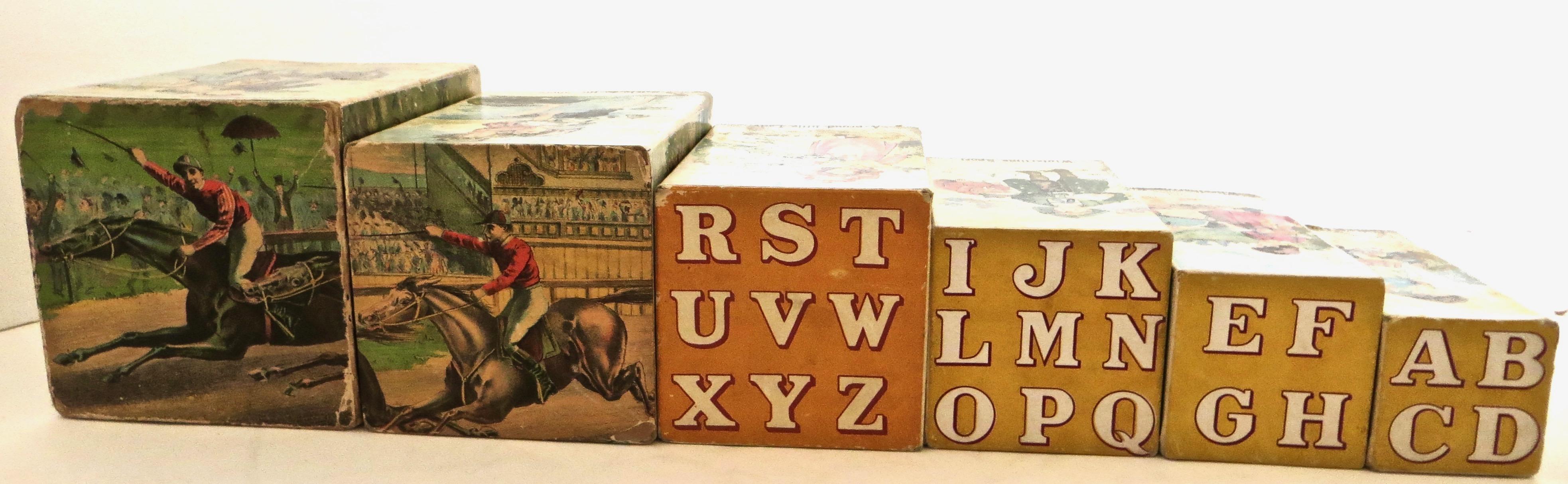 Early 20th Century Set of (7) Child's Lithographed Alphabet Nesting Blocks, American, Circa 1910 For Sale