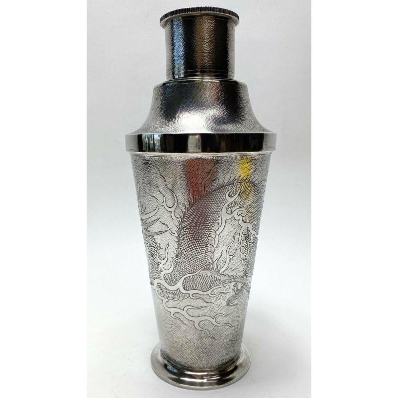 20th Century Set of 7 Chinese .900 Silver Martini Shaker & Shot Cups with Dragon Motif, c1920 For Sale