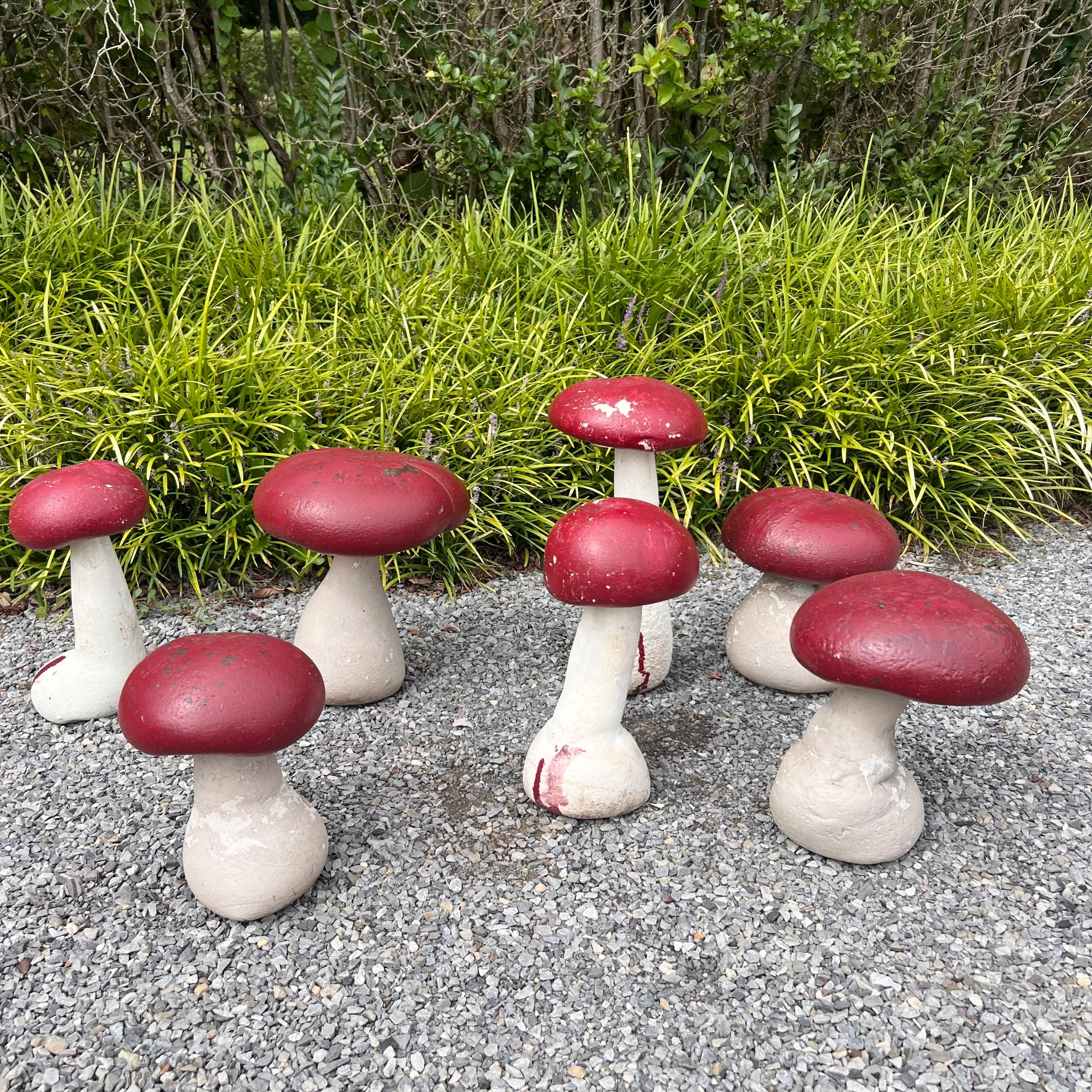 Modern Set of 7 Concrete Garden Mushrooms, 1950s France For Sale
